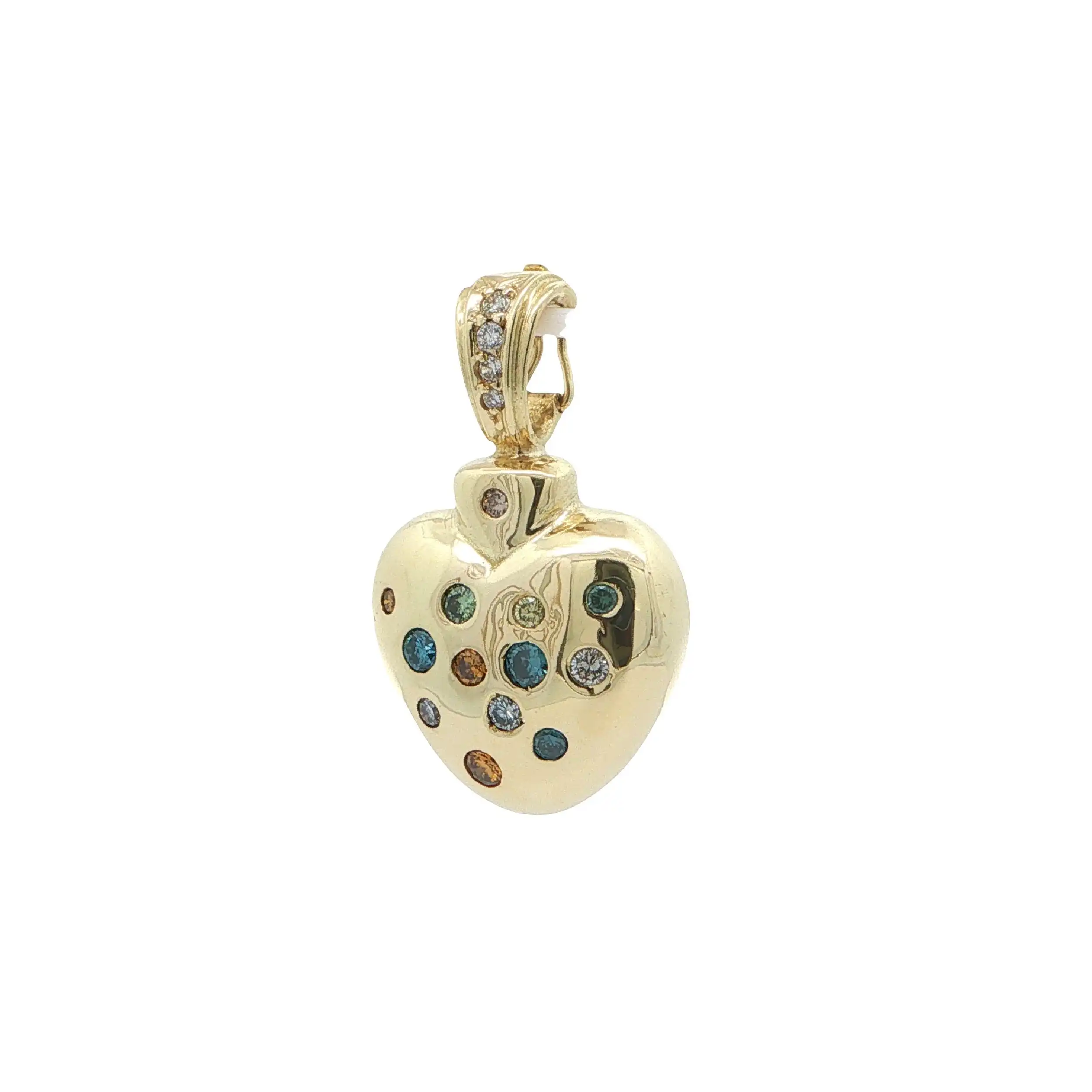 Anhänger/ Clipp Gelbgold Herz mit Fancy-Diamanten