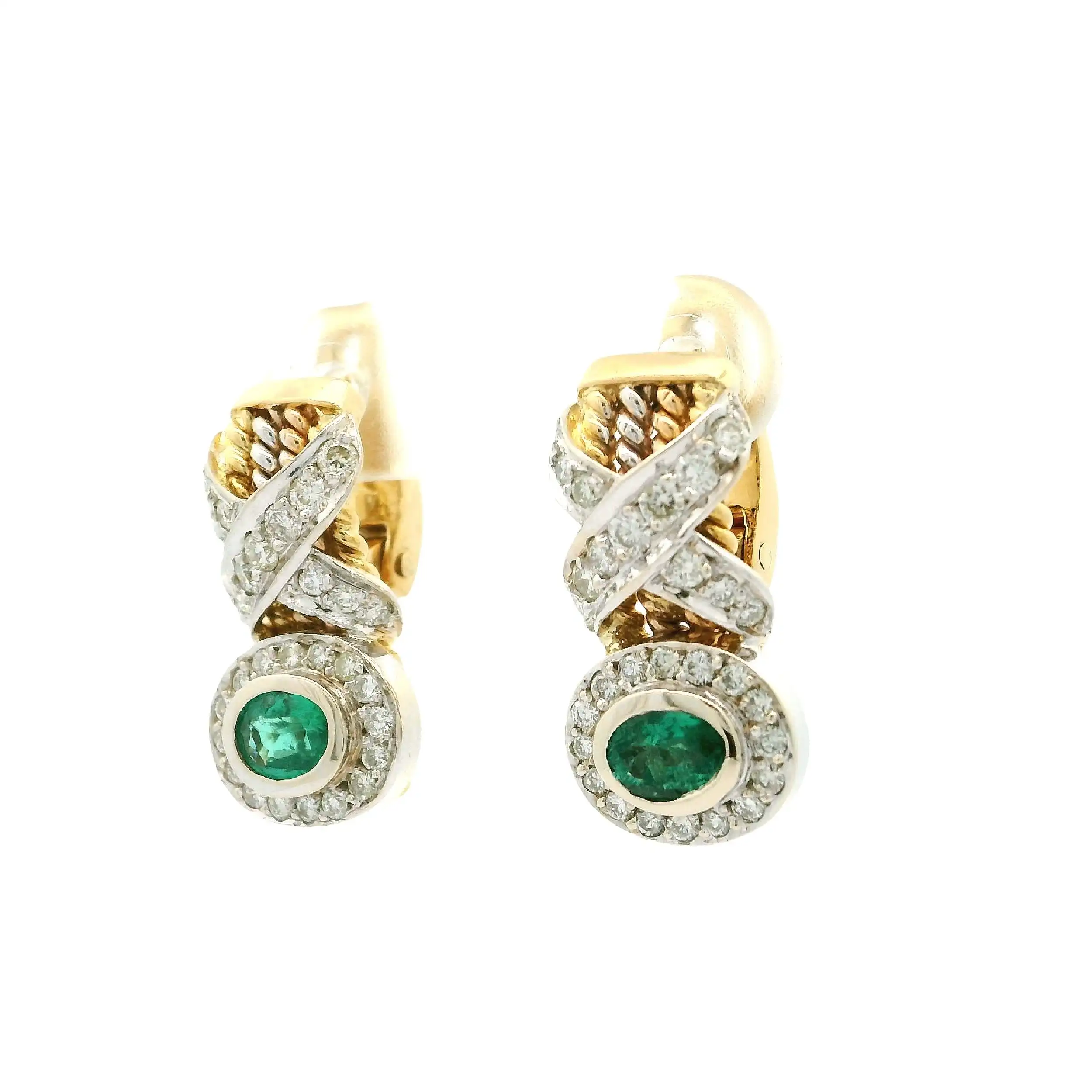 Ohrringe Bicolor mit Smaragd & Brillanten, graviert mit 0,78ct.