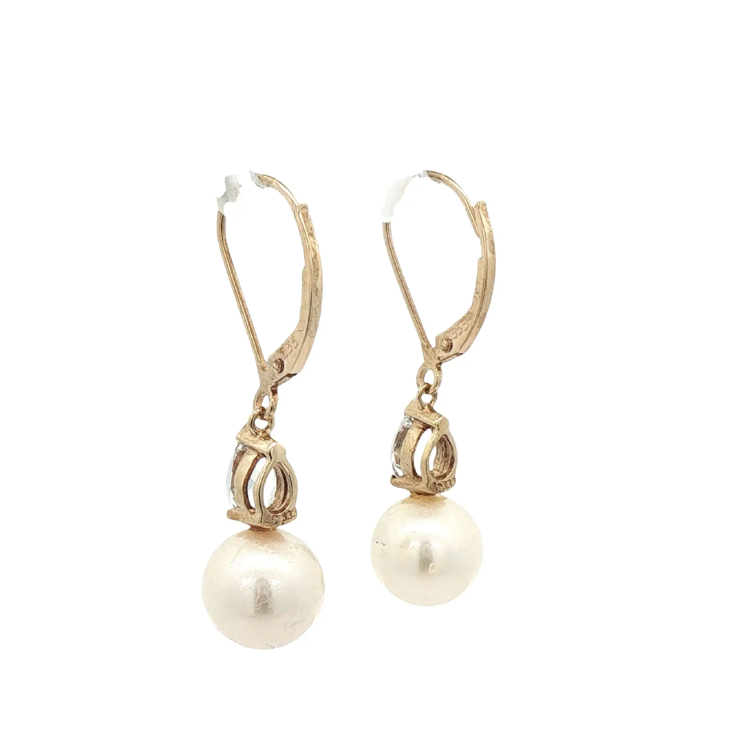 Ohrhänger Gelbgold mit Perle und Zirkonia