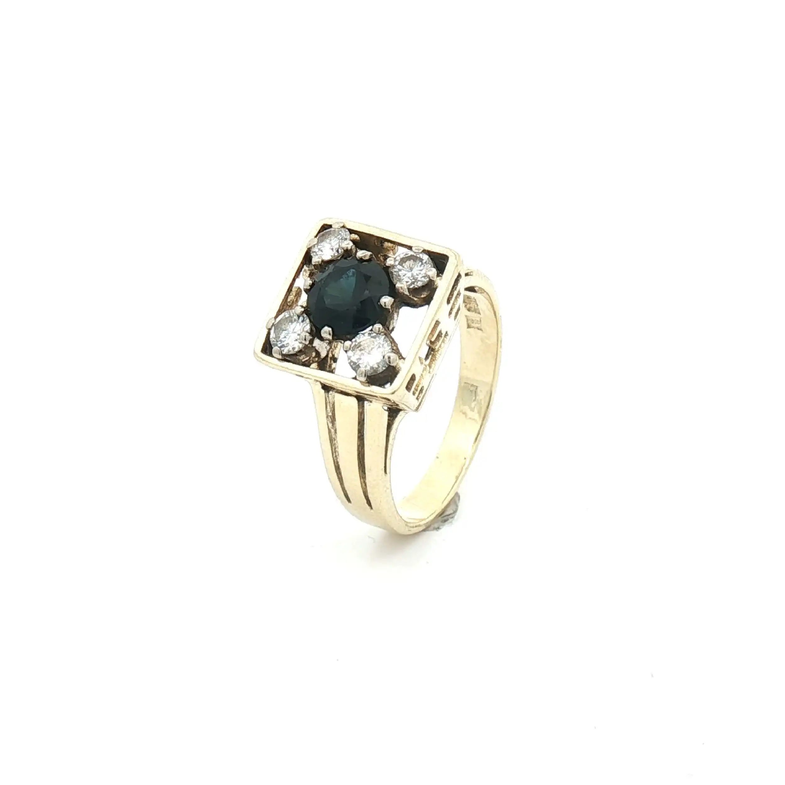 Ring Gelbgold mit Saphir und 4 Brillanten Ring Gelbgold mit Saphir und 4 Brillanten