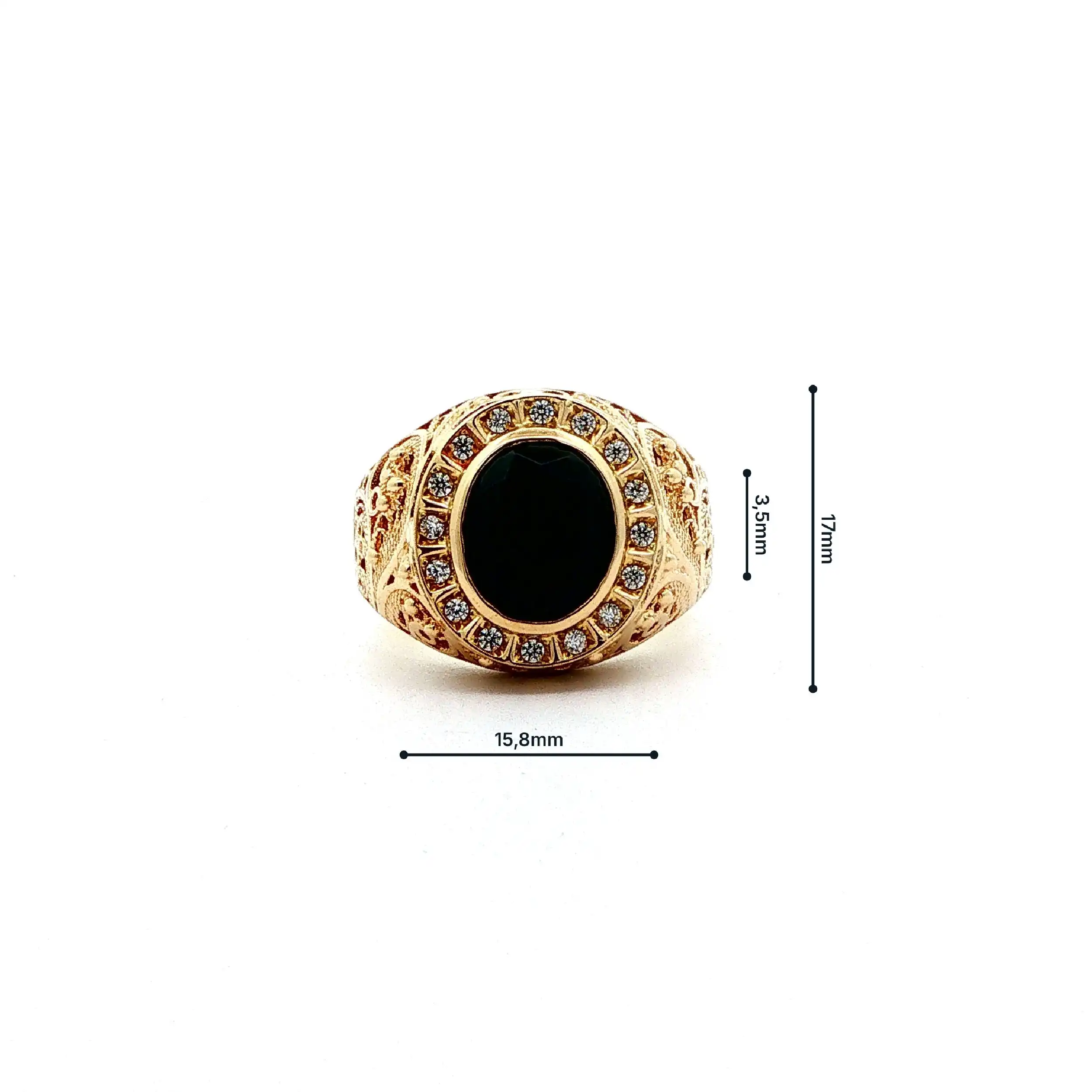 Ring Gelbgold mit schwarzem Farbstein & Zirkonia