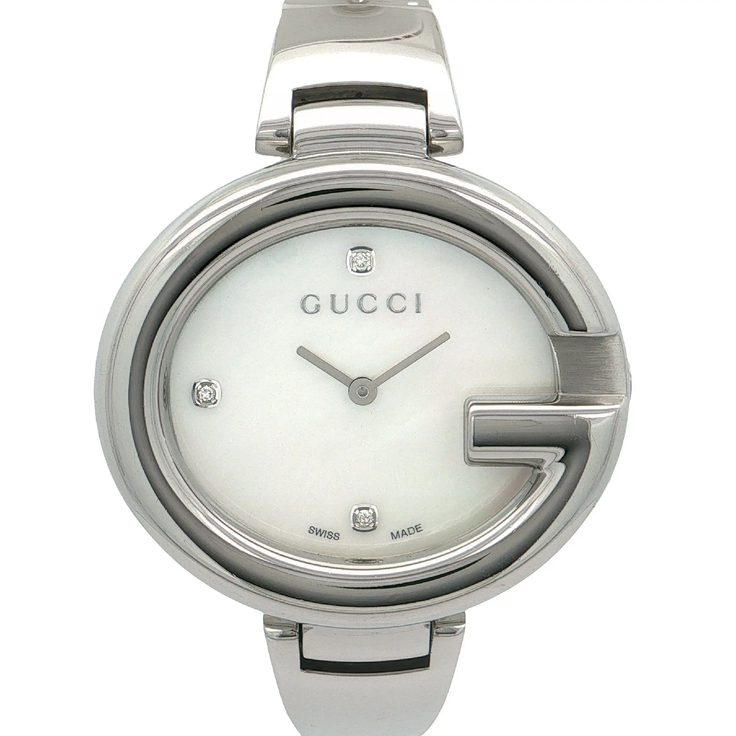 Damenuhr Gucci Spangenuhr mit Perlmut Diamanten Ziffernblatt