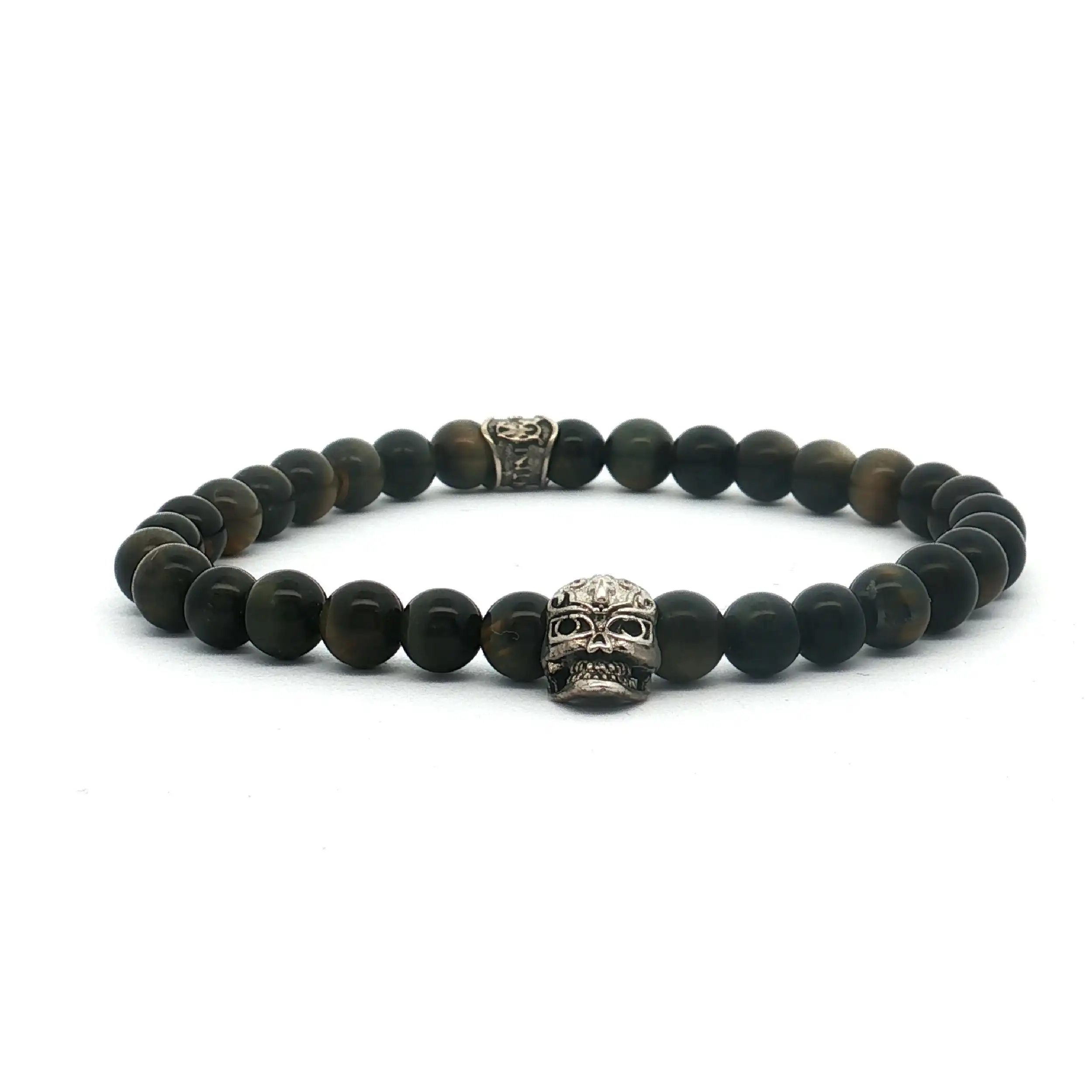 Armband Tigerauge mit Silber Totenkopf Armband Tigerauge mit Silber Totenkopf