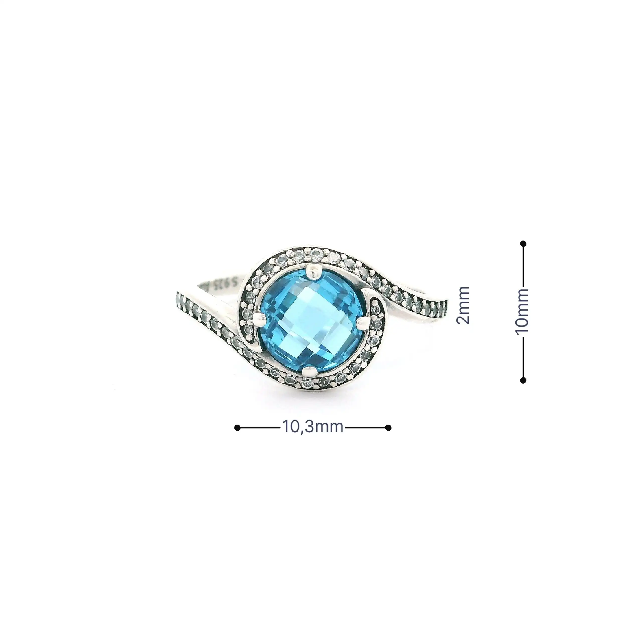 Silberring Pandora mit blauem Farbstein & Zirkonia Silberring Pandora mit blauem Farbstein & Zirkonia