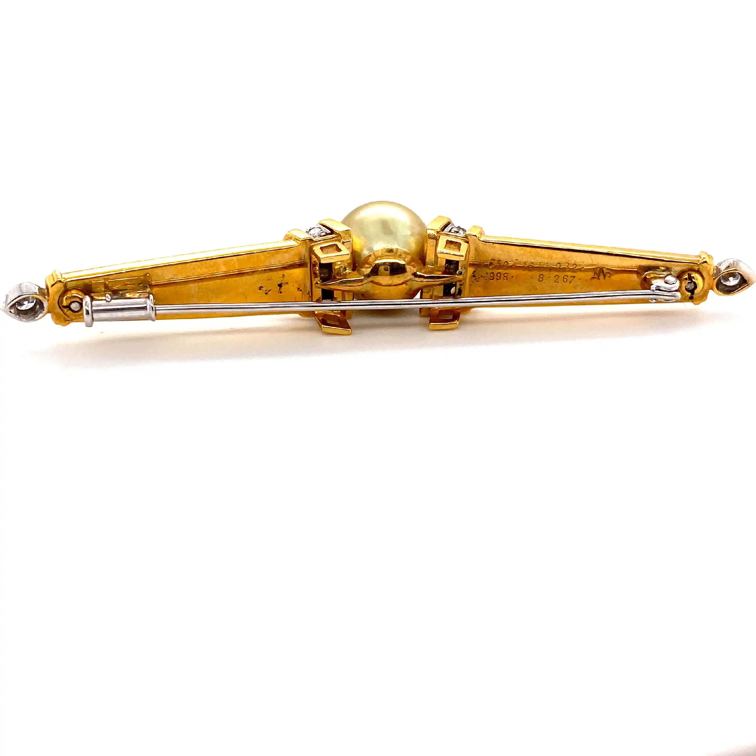 Brosche Gelbgold mit Perle, Peridot und Brillant Brosche Gelbgold mit Perle, Peridot und Brillant