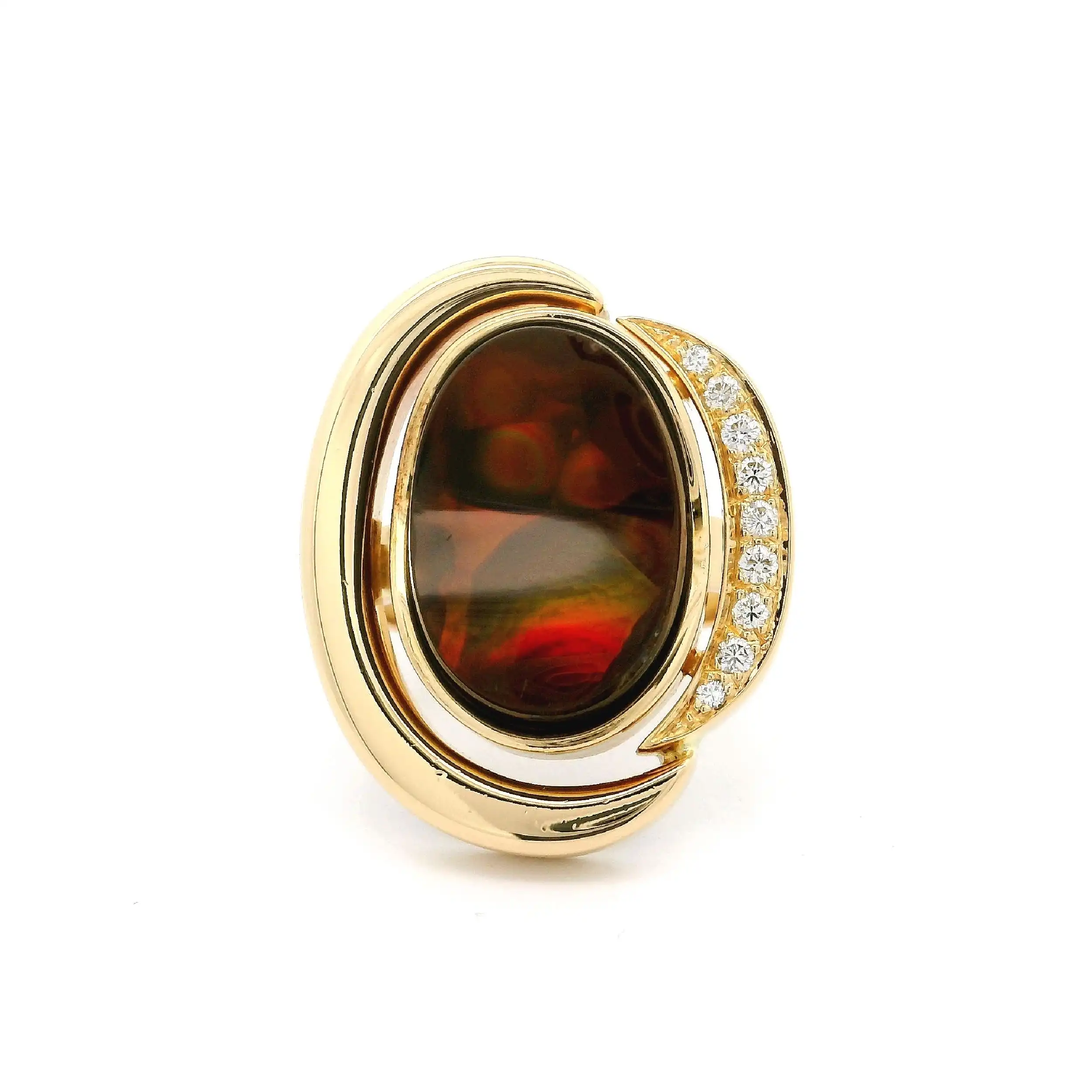 Ring Gelbgold mit braunem Farbstein & Brillanten