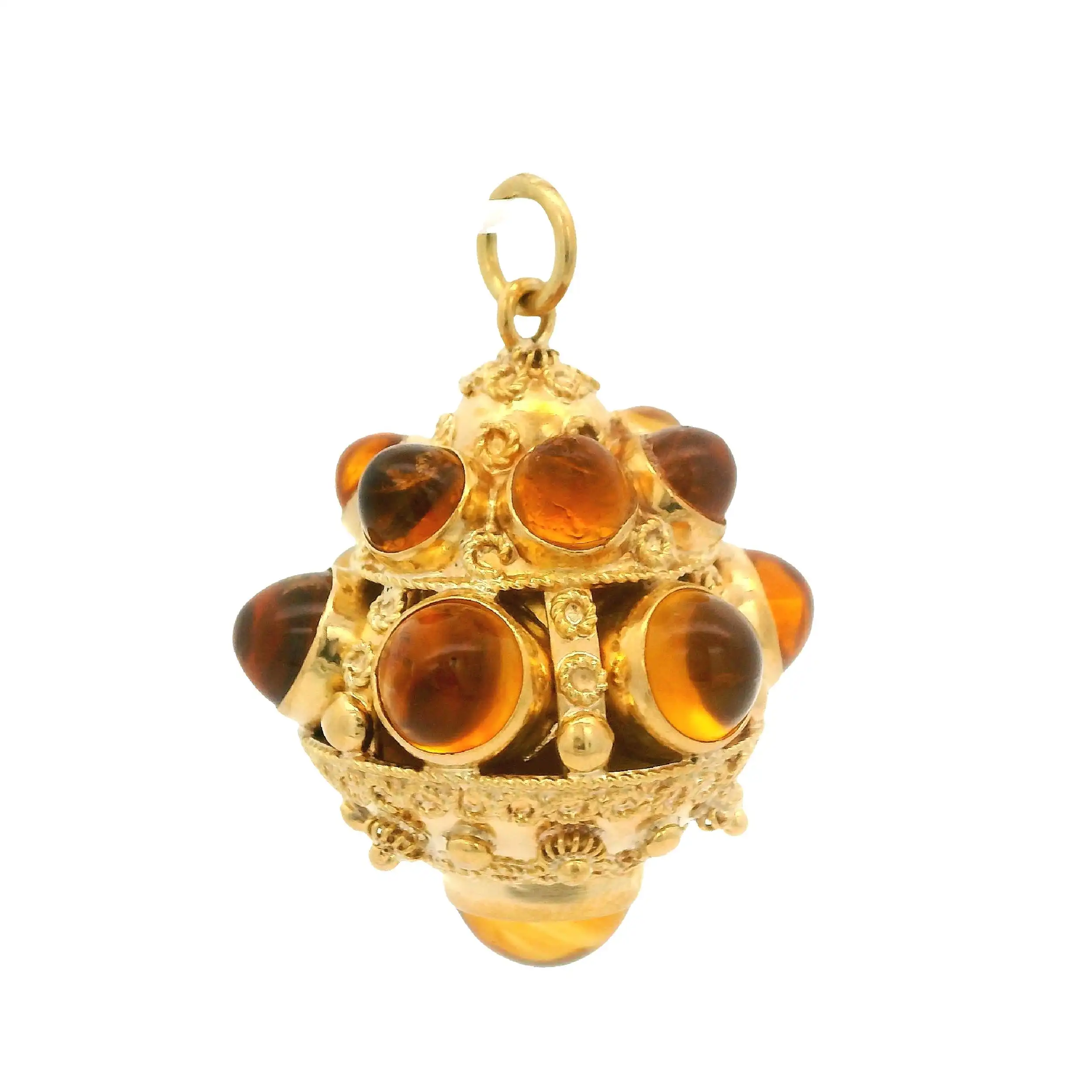 Kugelanhänger Gelbgold verschnörkelt mit Cabochon Kugelanhänger Gelbgold verschnörkelt mit Cabochon