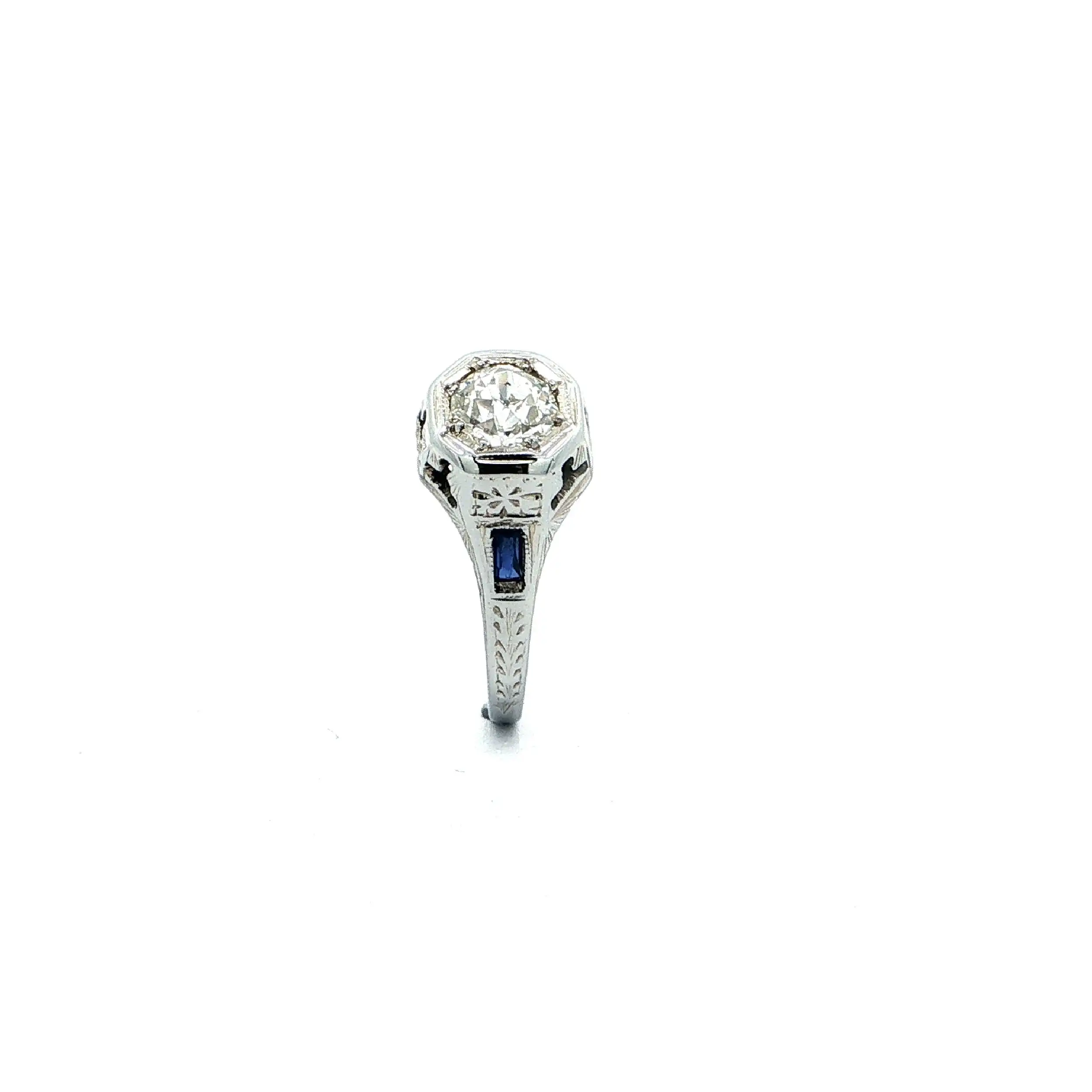 Ring Weißgold mit Saphiren & Altschliff-Brillant Ring Weißgold mit Saphiren & Altschliff-Brillant