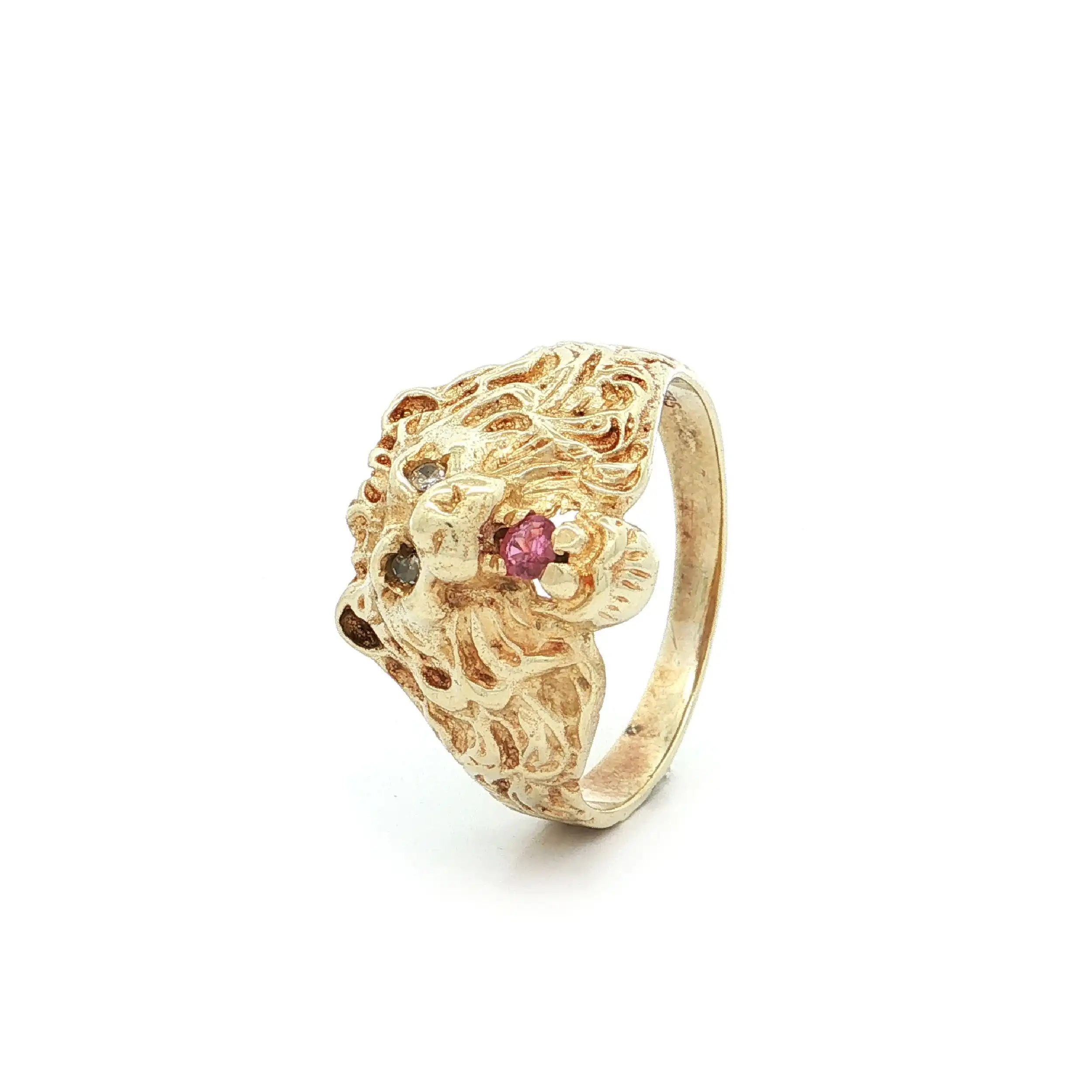 Ring Gelbgold Löwe mit Rubin