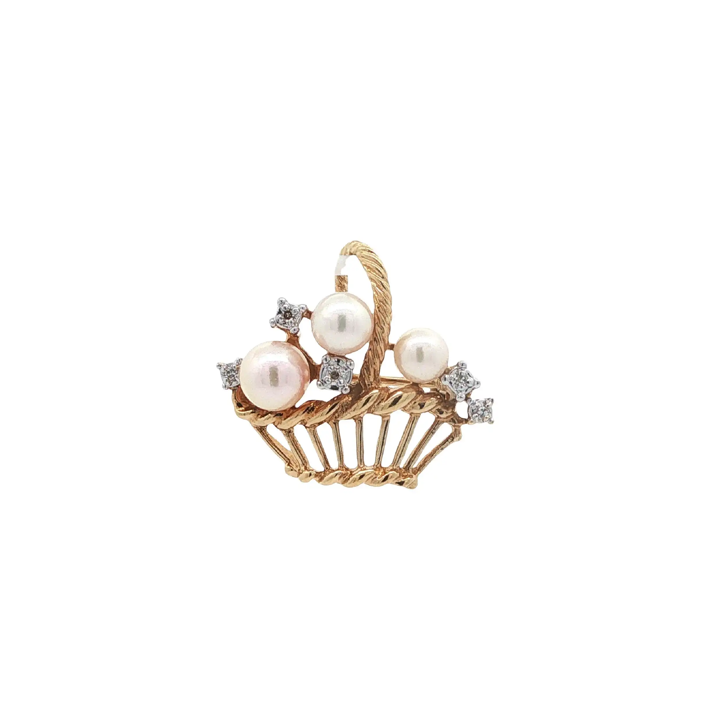 Brosche Gelbgold mit Perlen & Diamanten, graviert mit 0,03ct.