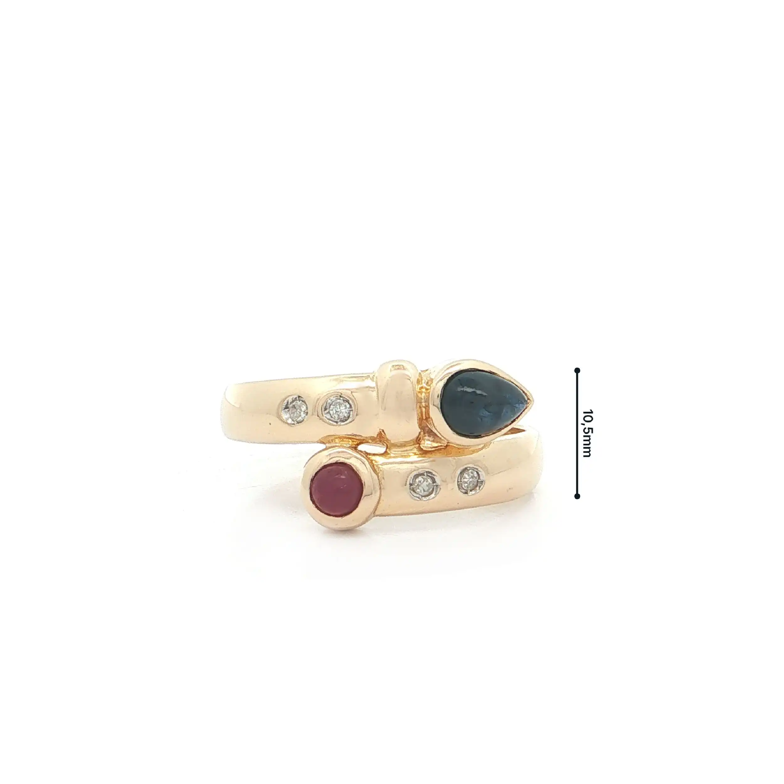 Ring Gelbgold mit Diamanten, Saphir- und Rubin Cabochon