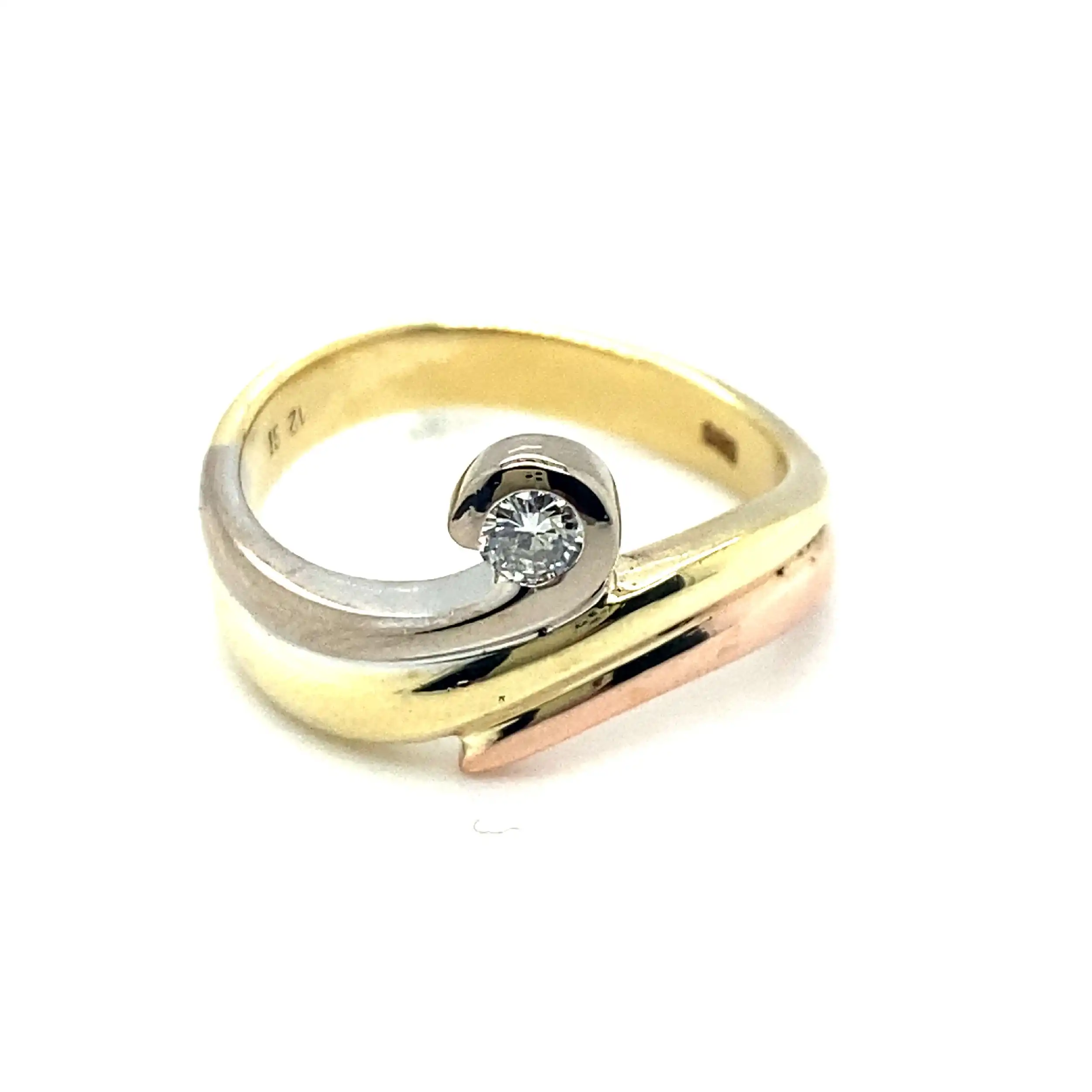 Ring Tricolor mit Brillant, graviert mit 0,12ct Ring Tricolor mit Brillant, graviert mit 0,12ct