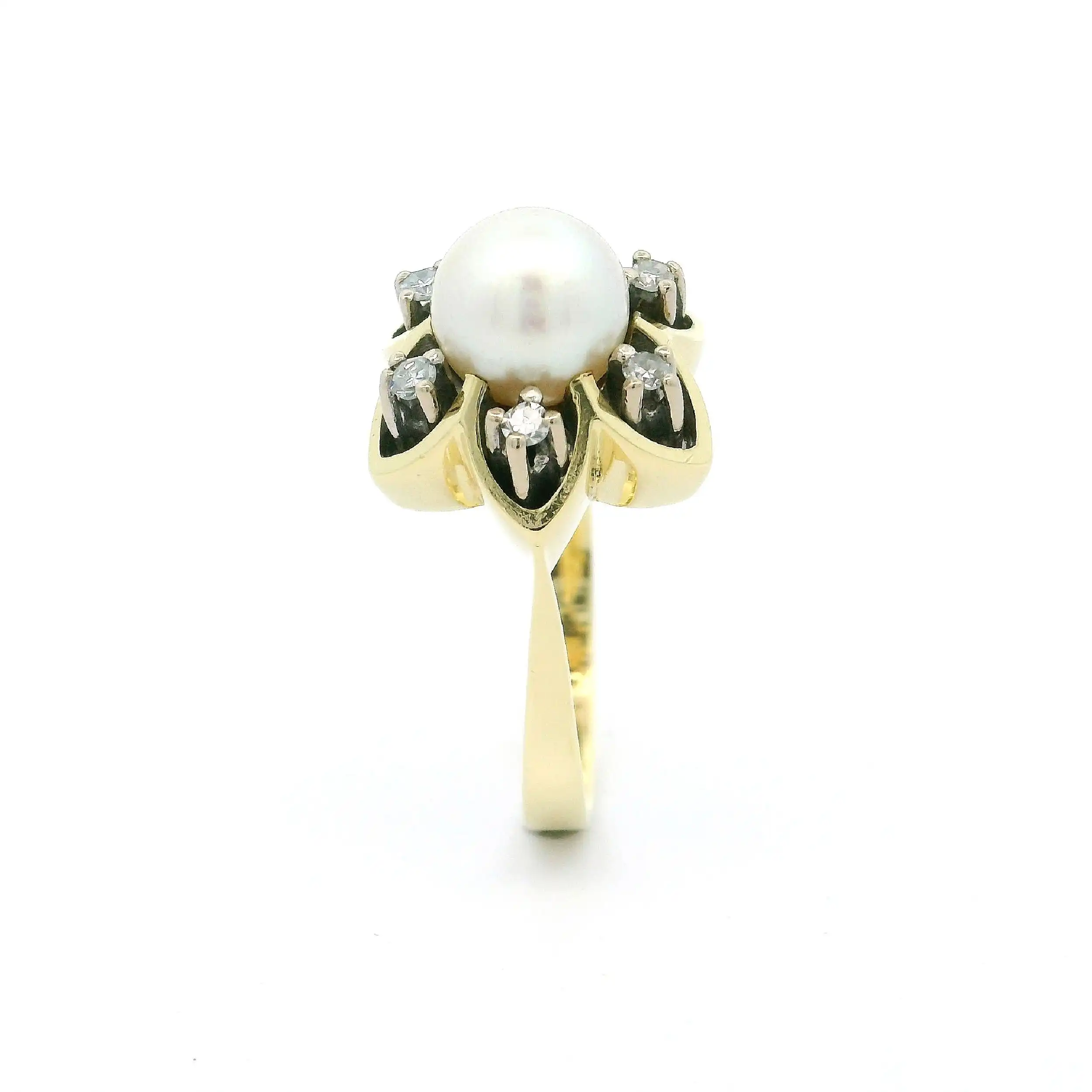 Ring Gelbgold mit Perle & Diamanten