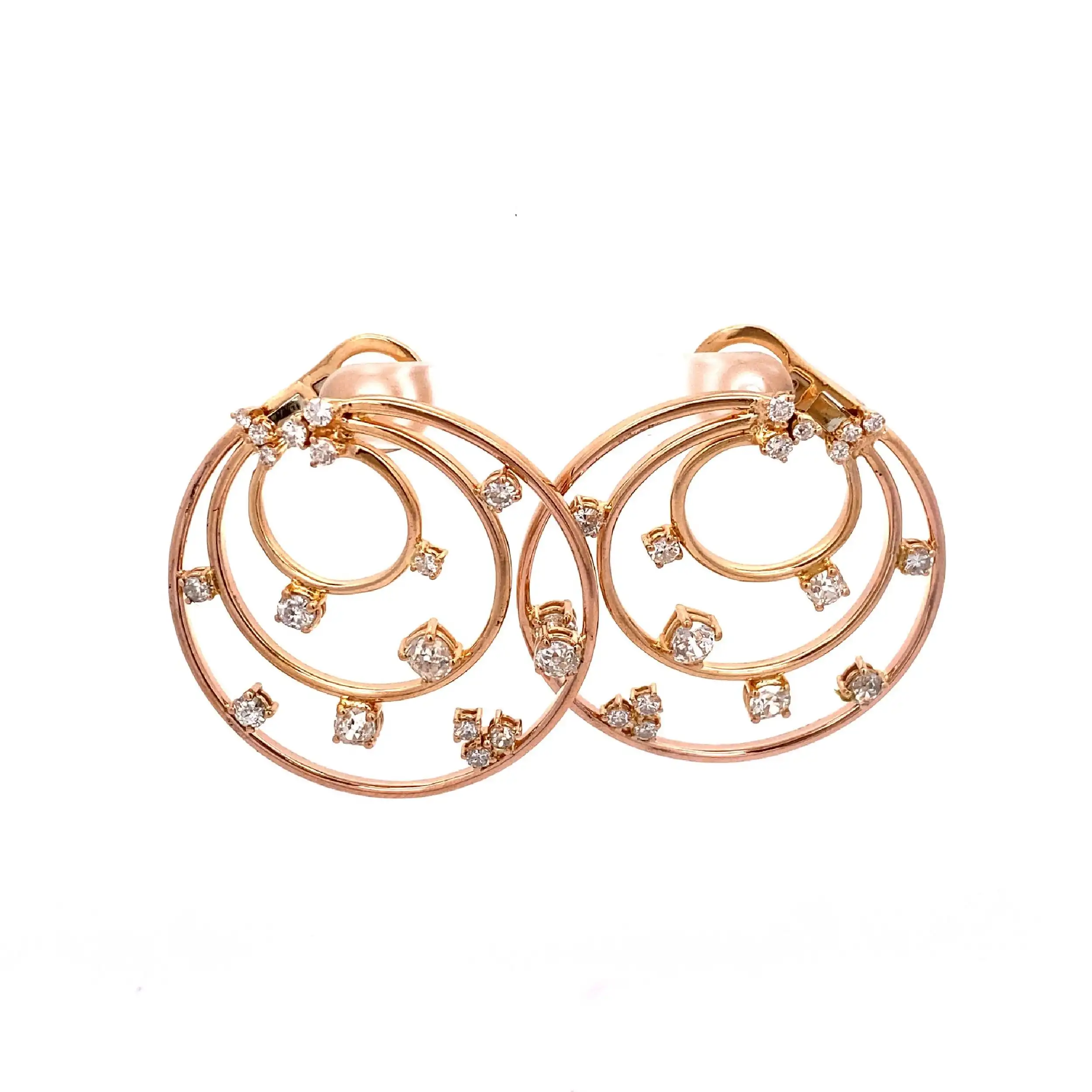 Paar Creolen Rosegold mit Brillanten und Diamanten Altschliff Paar Creolen Rosegold mit Brillanten und Diamanten Altschliff
