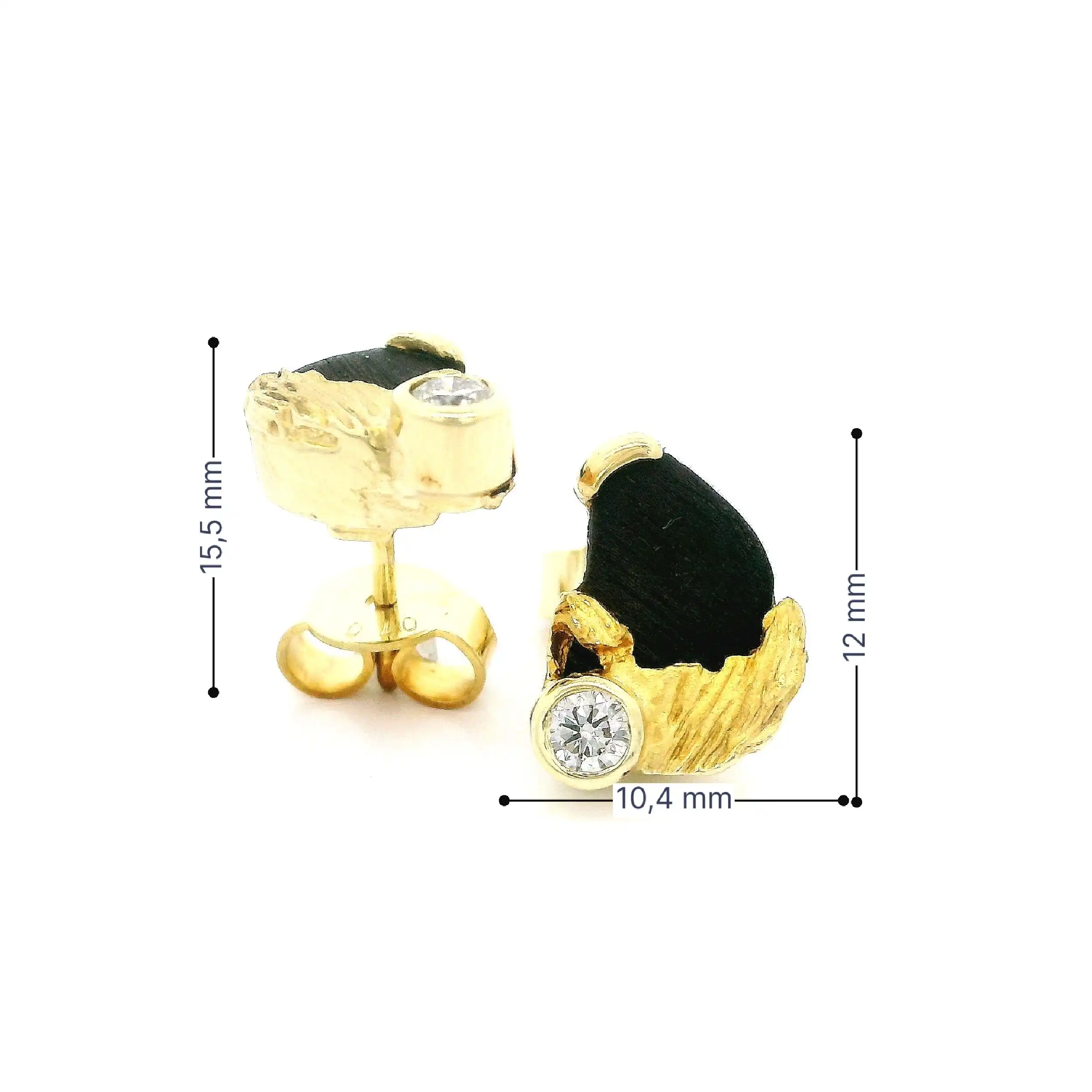 Paar Ohrringe Gelbgold mit Ebenholz und Brillanten