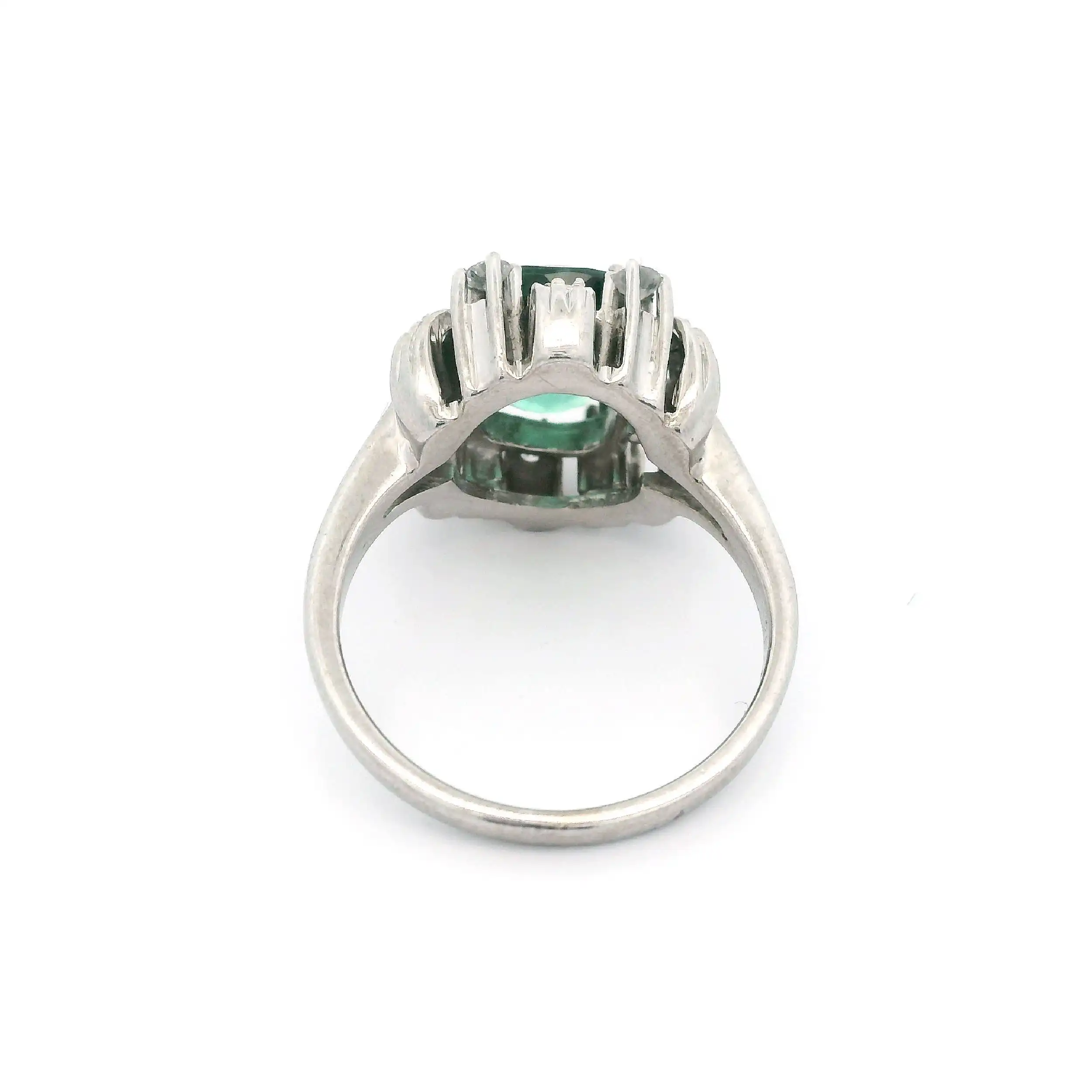 Ring Weißgold mit Diamanten, Brillanten und grünem Farbstein