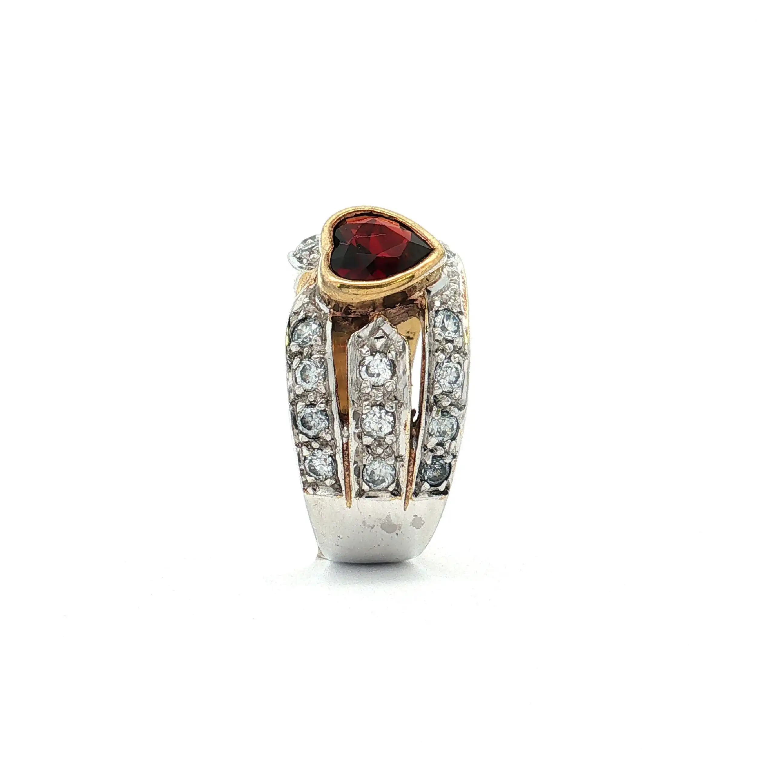 Ring Silber vergoldet mit rotem Stein und Zirkonia