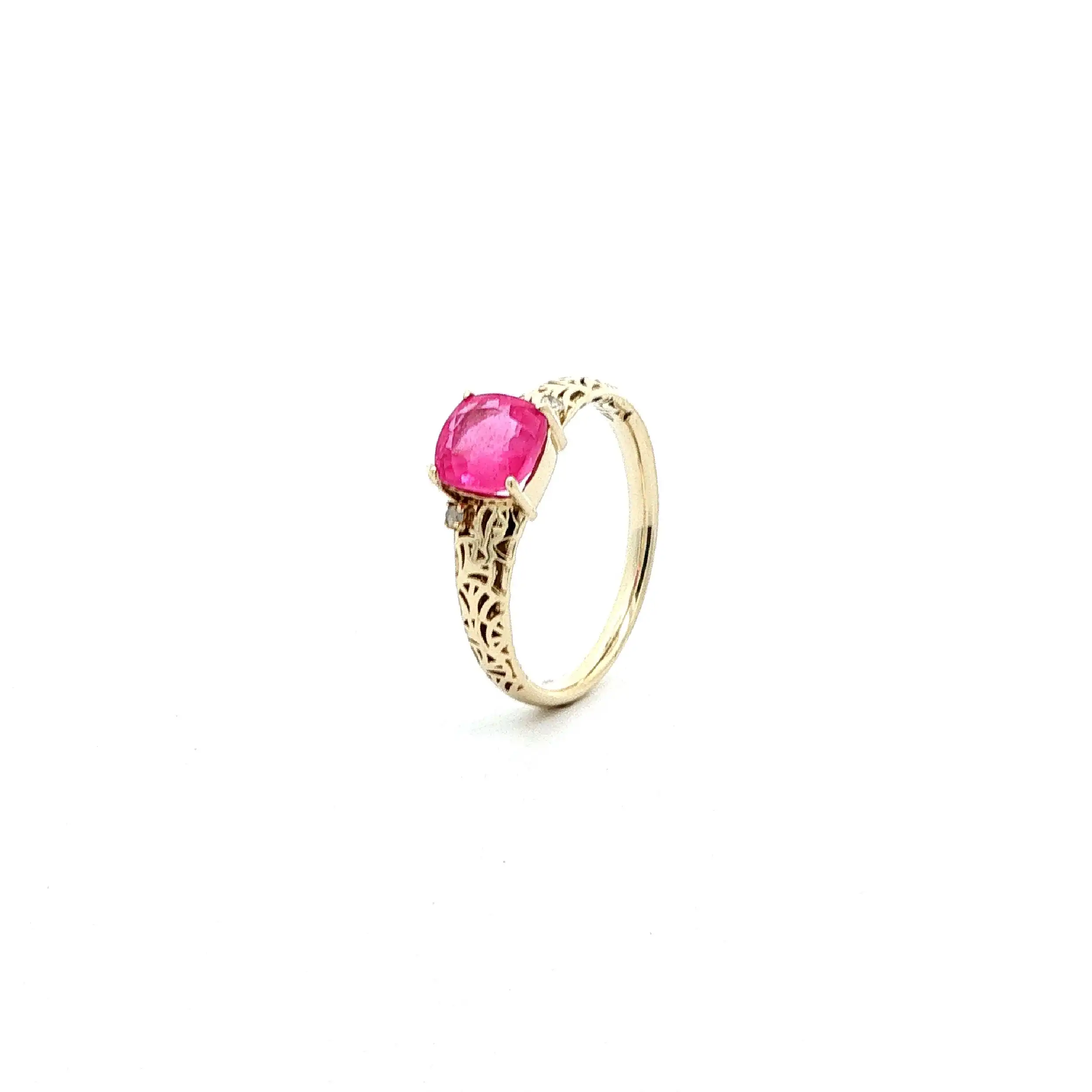 Ring Gelbgold JLO mit pinkem Saphir & Diamanten