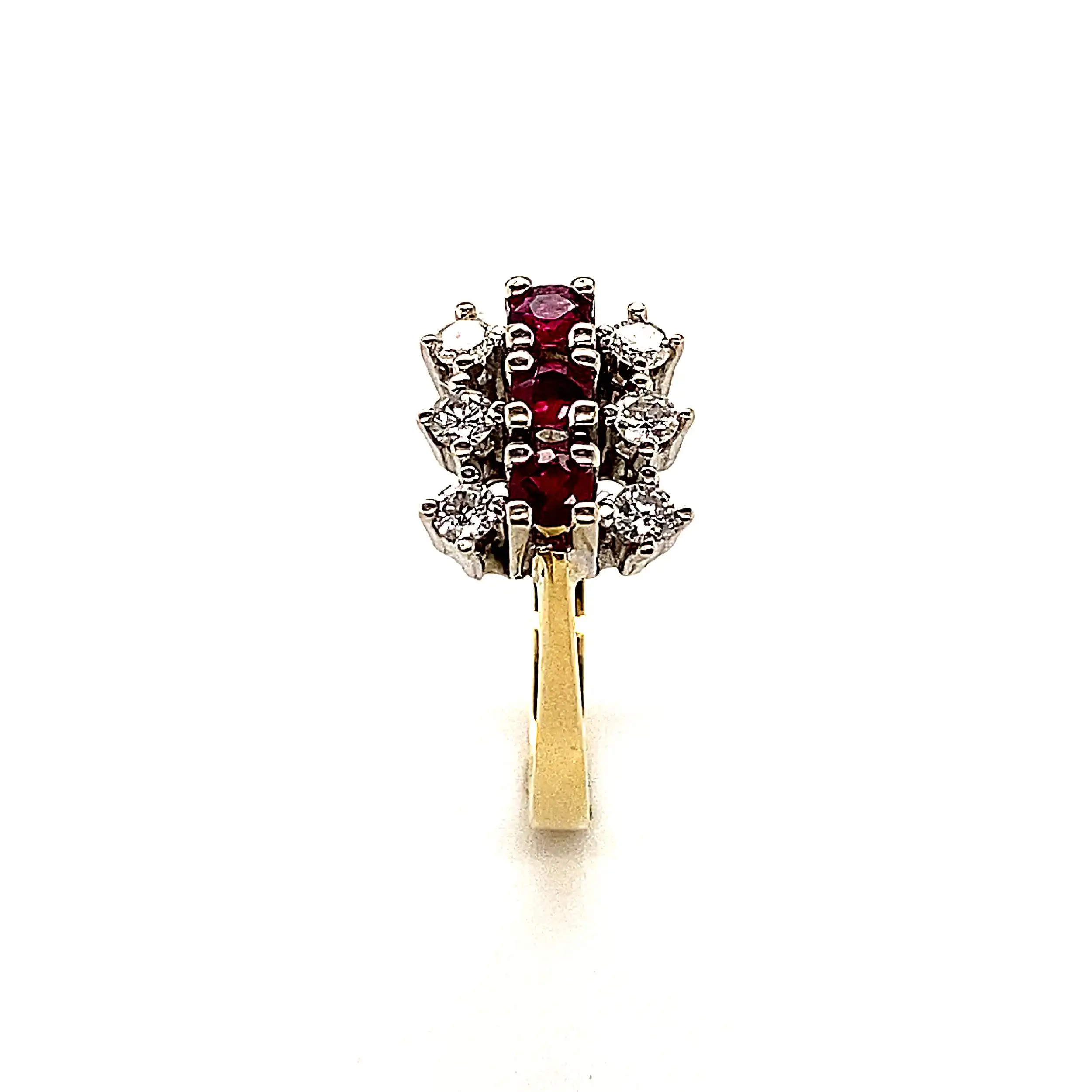 Ring Bicolor mit roten Steinen und Brillanten