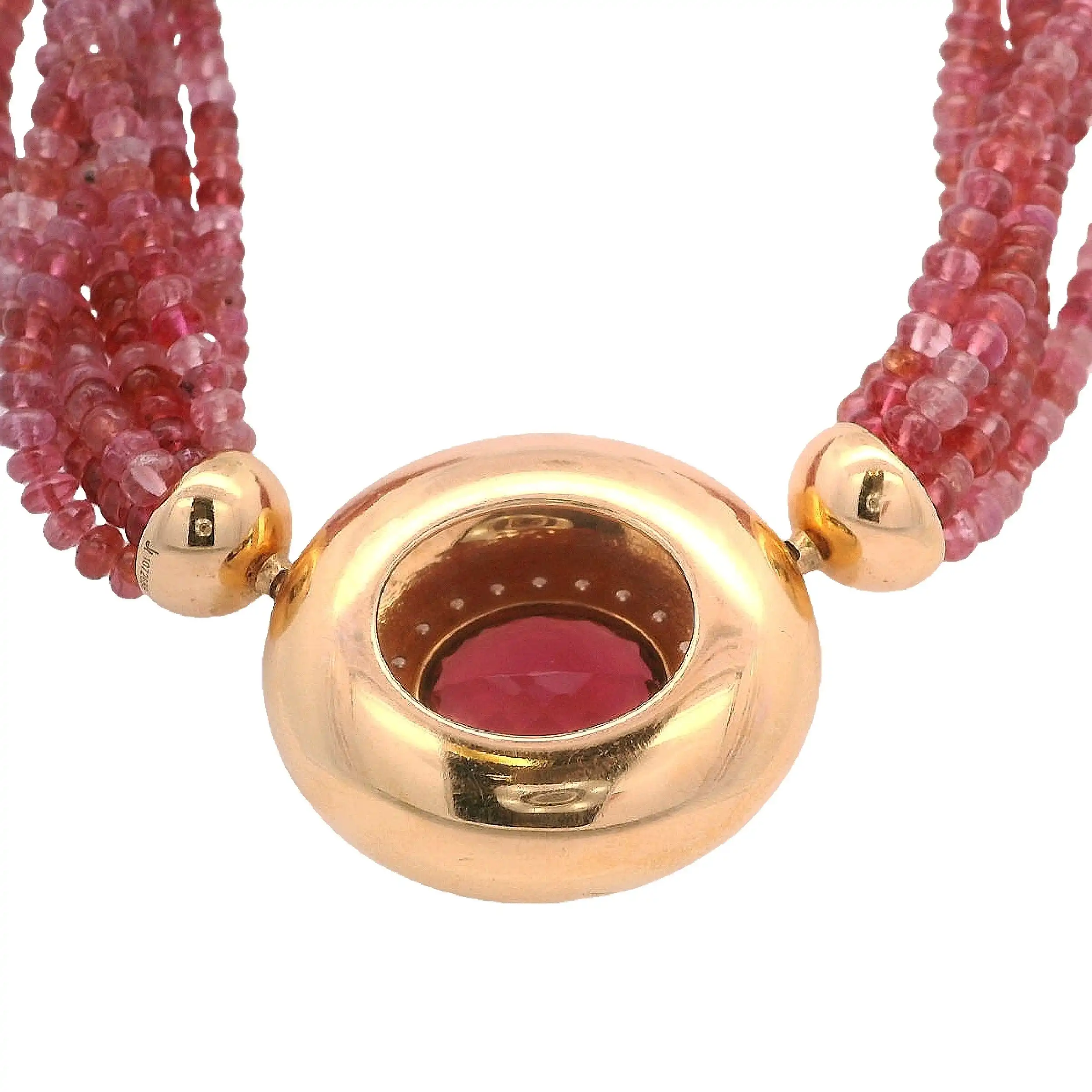 Kette mit rosa Steinen, Gelbgoldschloss mit Amethyst und Brillanten