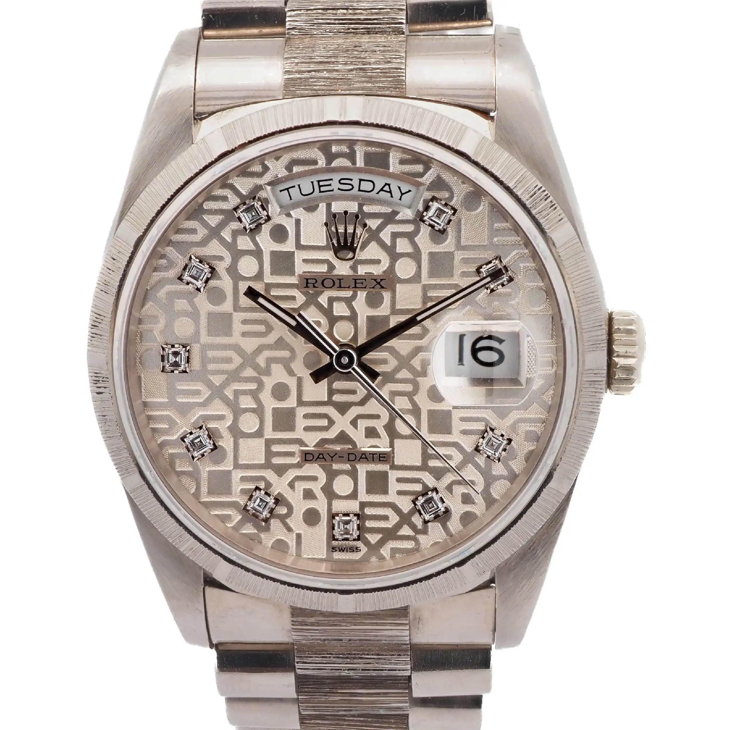 Herrenuhr Rolex Day Date in Weißgold mit original Brillbesatz Referenz 18249