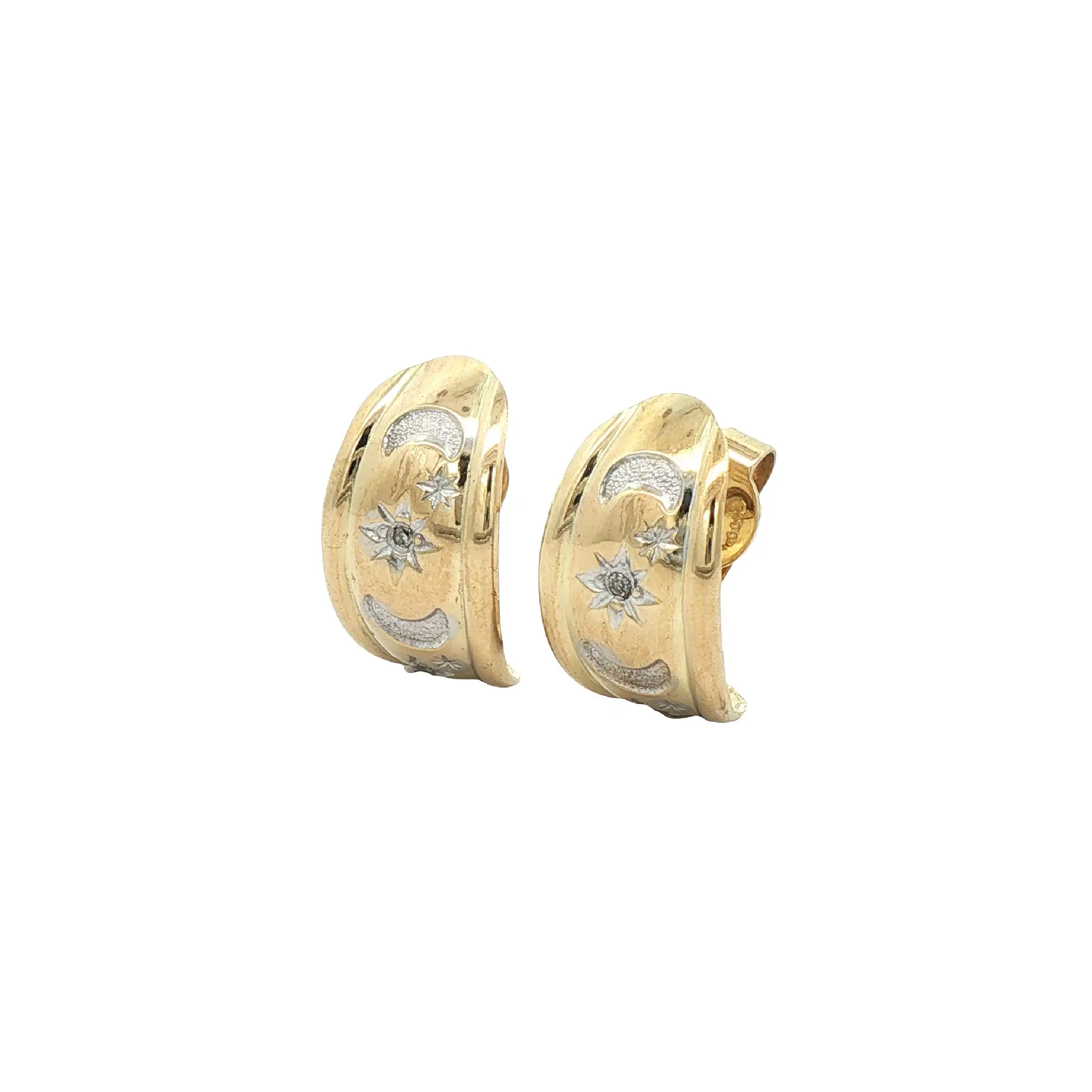 Ohrstecker Bicolor Mond und Stern mit Diamant