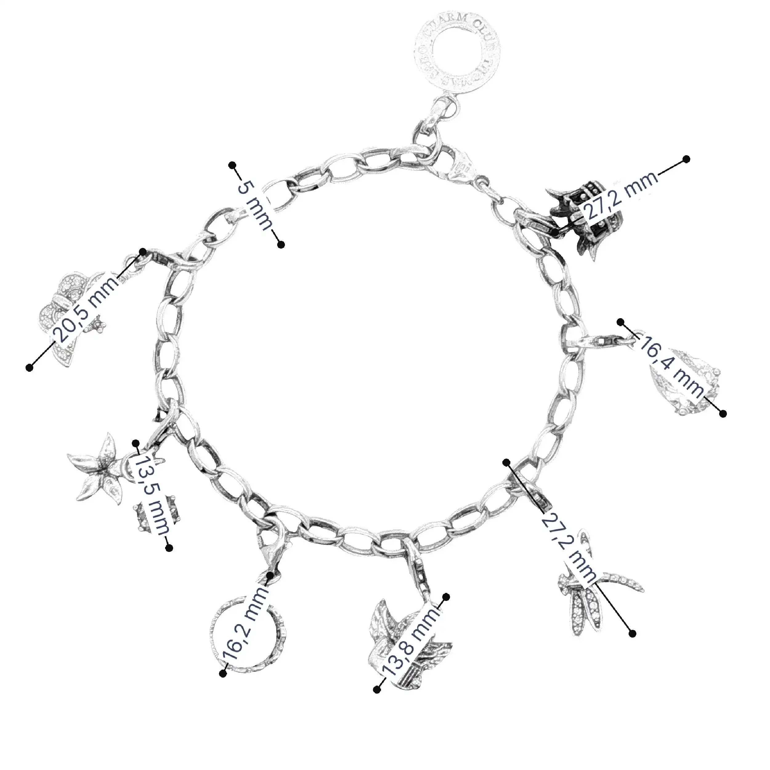 Bettelarmband Thomas Sabo mit 7 Anhängern Bettelarmband Thomas Sabo mit 7 Anhängern