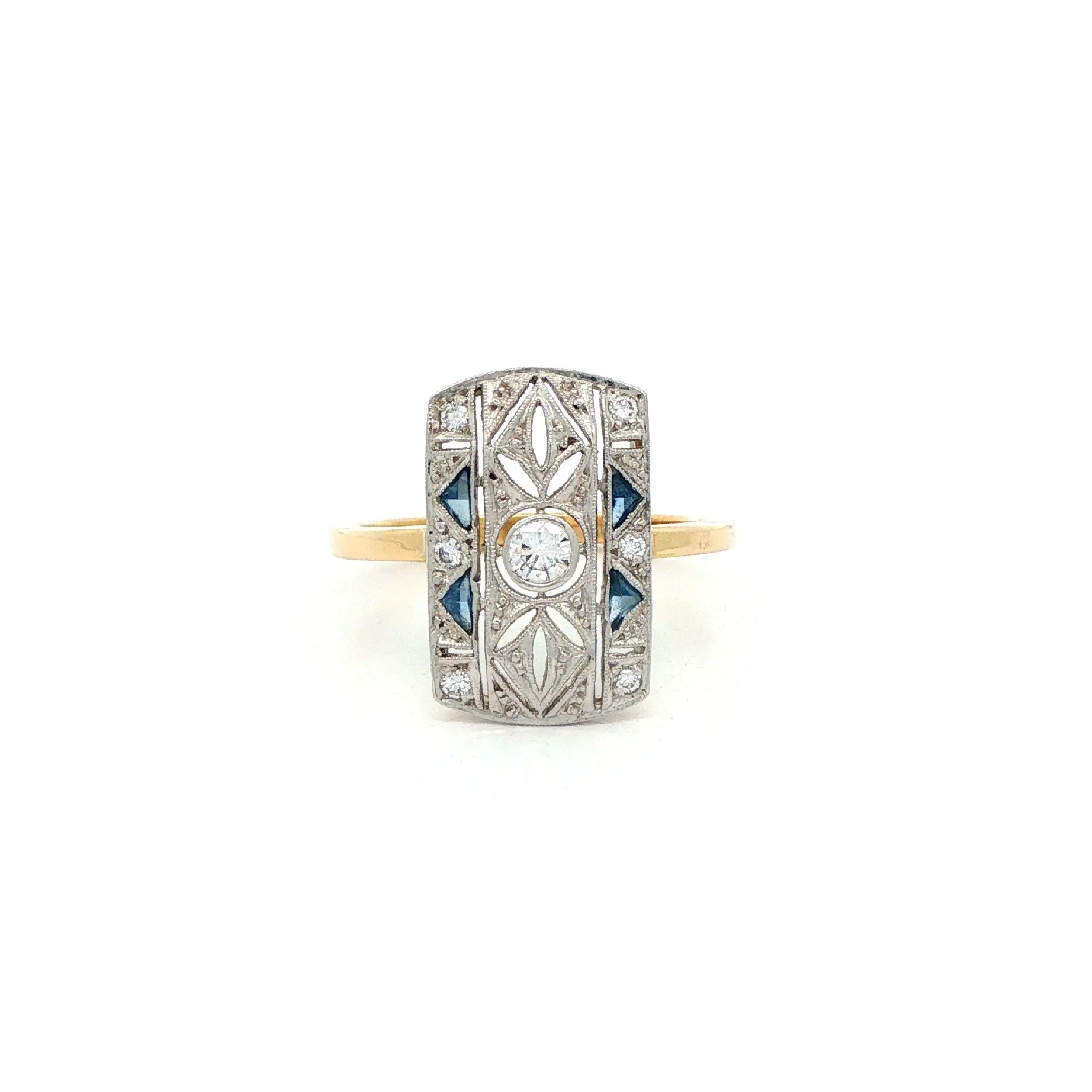 Ring Bicolor Art-Deko mit Brillanten und Saphiren Ring Bicolor Art-Deko mit Brillanten und Saphiren
