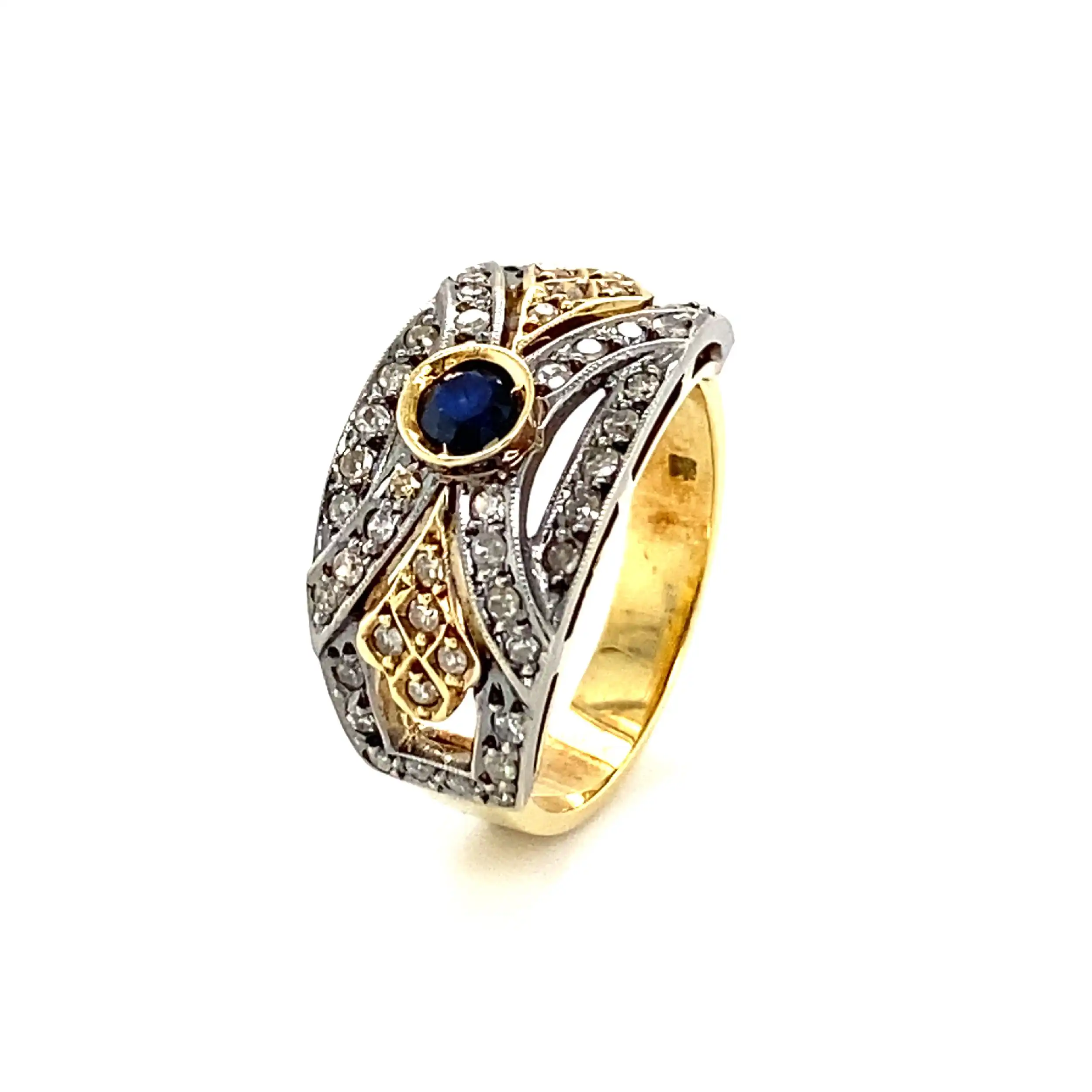 Ring Bicolor mit Saphir & Diamanten 
