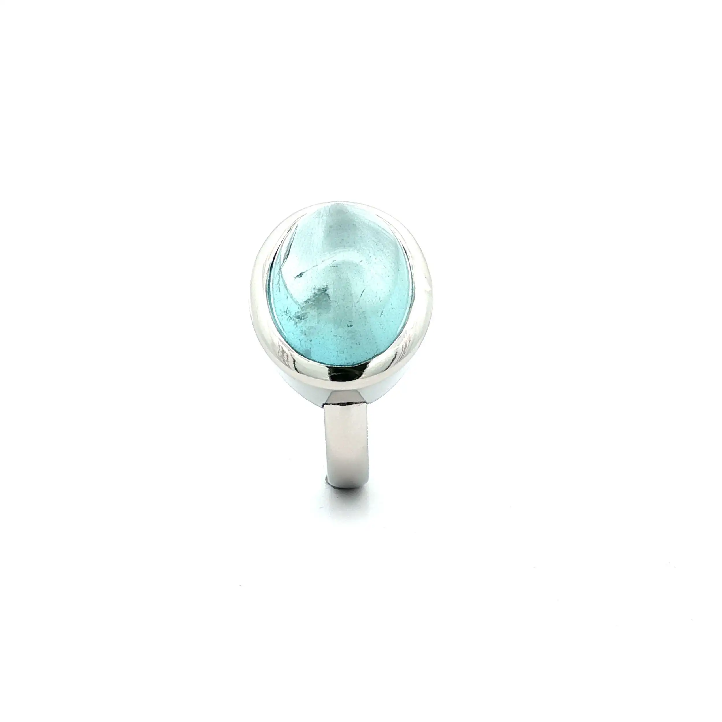 Ring Weißgold mit Aquamarin-Cabochon
