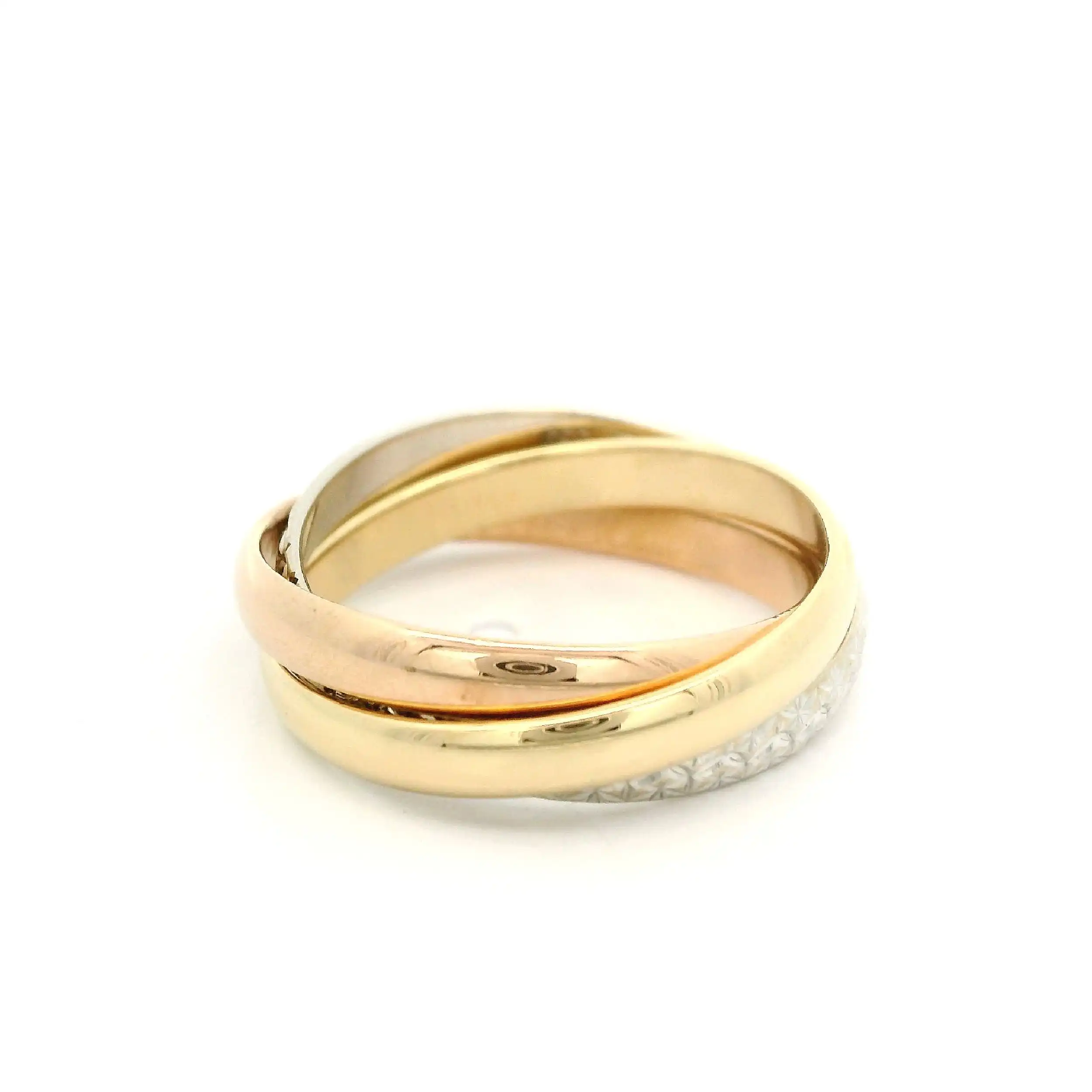 Trinityring Tricolor mit Brillanten, graviert mit 0,21 ct FL-W Trinityring Tricolor mit Brillanten, graviert mit 0,21 ct FL-W