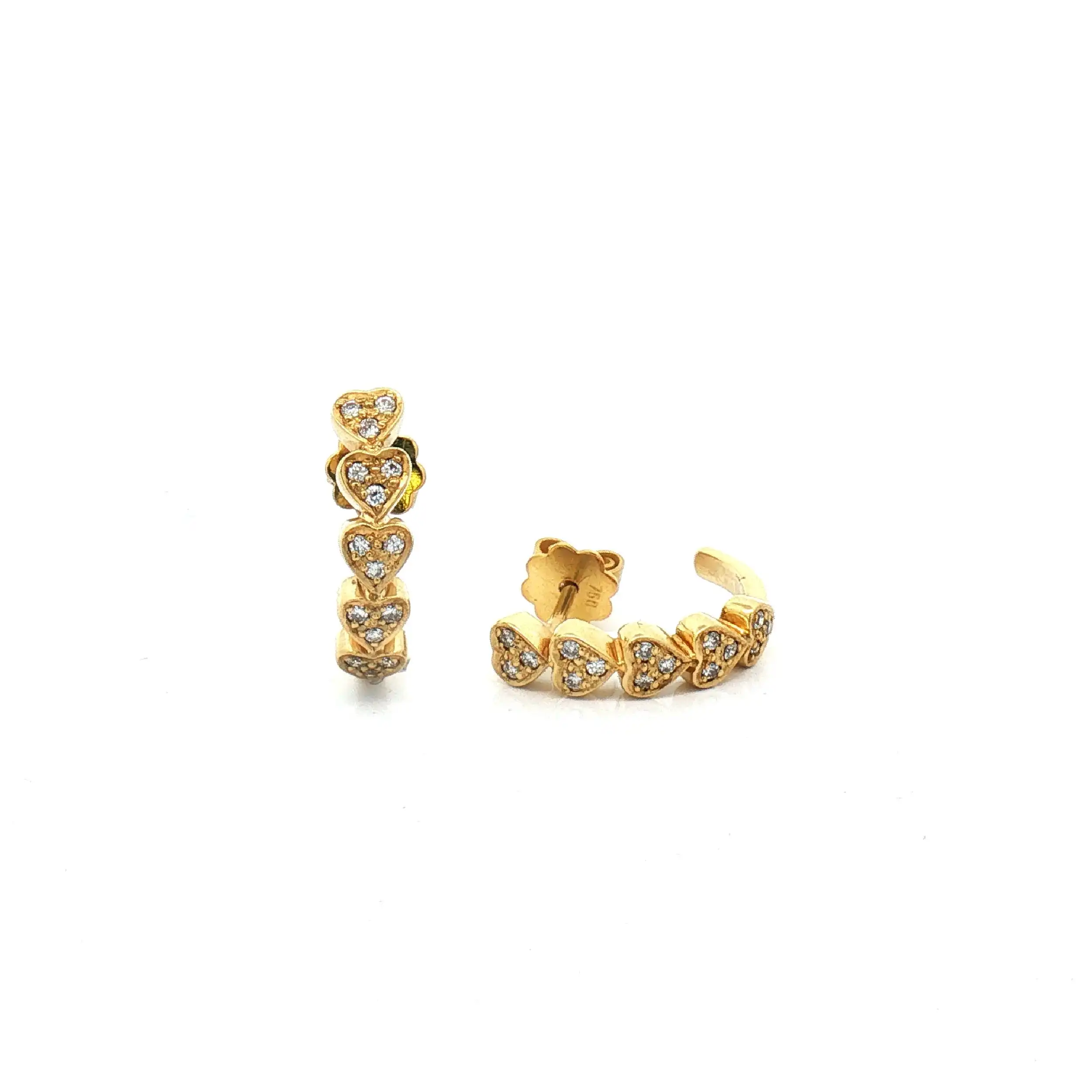 Halbcreolen Gelbgold Herzen mit Brillanten