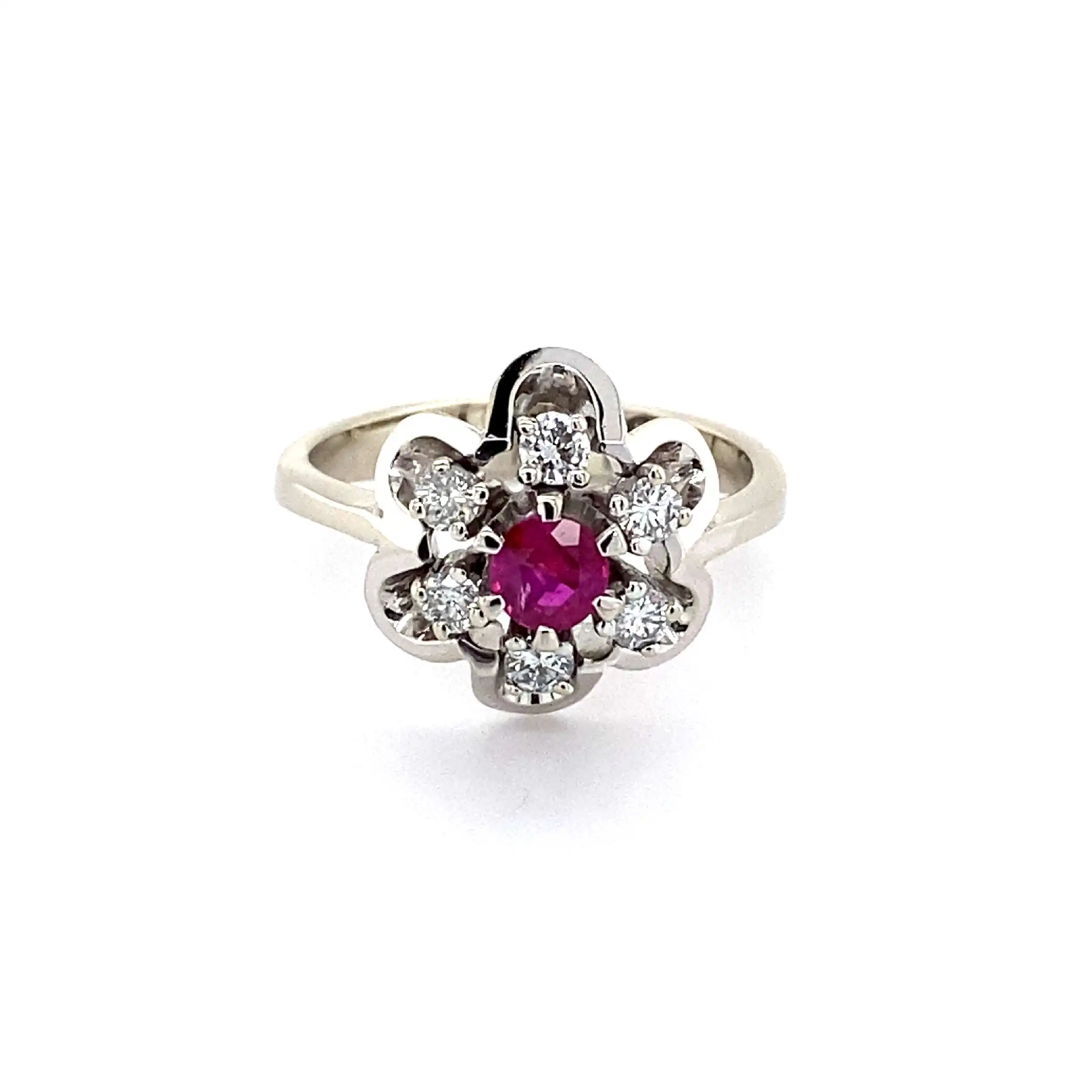 Ring Weißgold mit rotem Farbstein und Brillanten Ring Weißgold mit rotem Farbstein und Brillanten