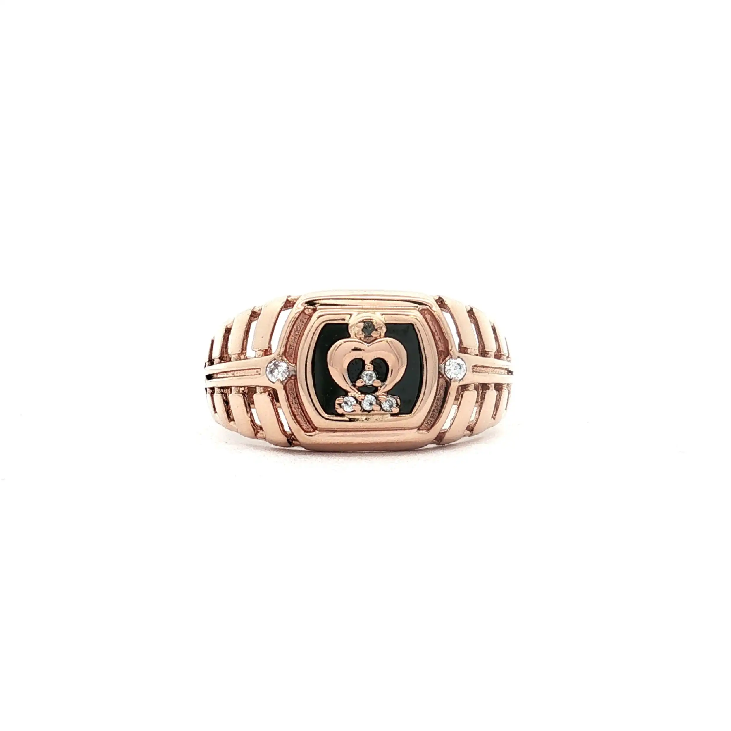 Ring Roségold mit schwarzer Platte und Zirkonia