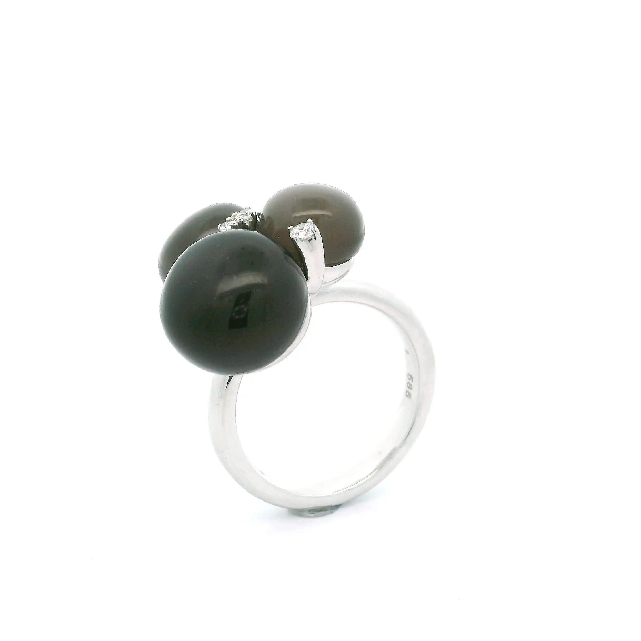 Ring Weißgold mit Brillanten und Mondstein Cabochon mit 0,15ct graviert