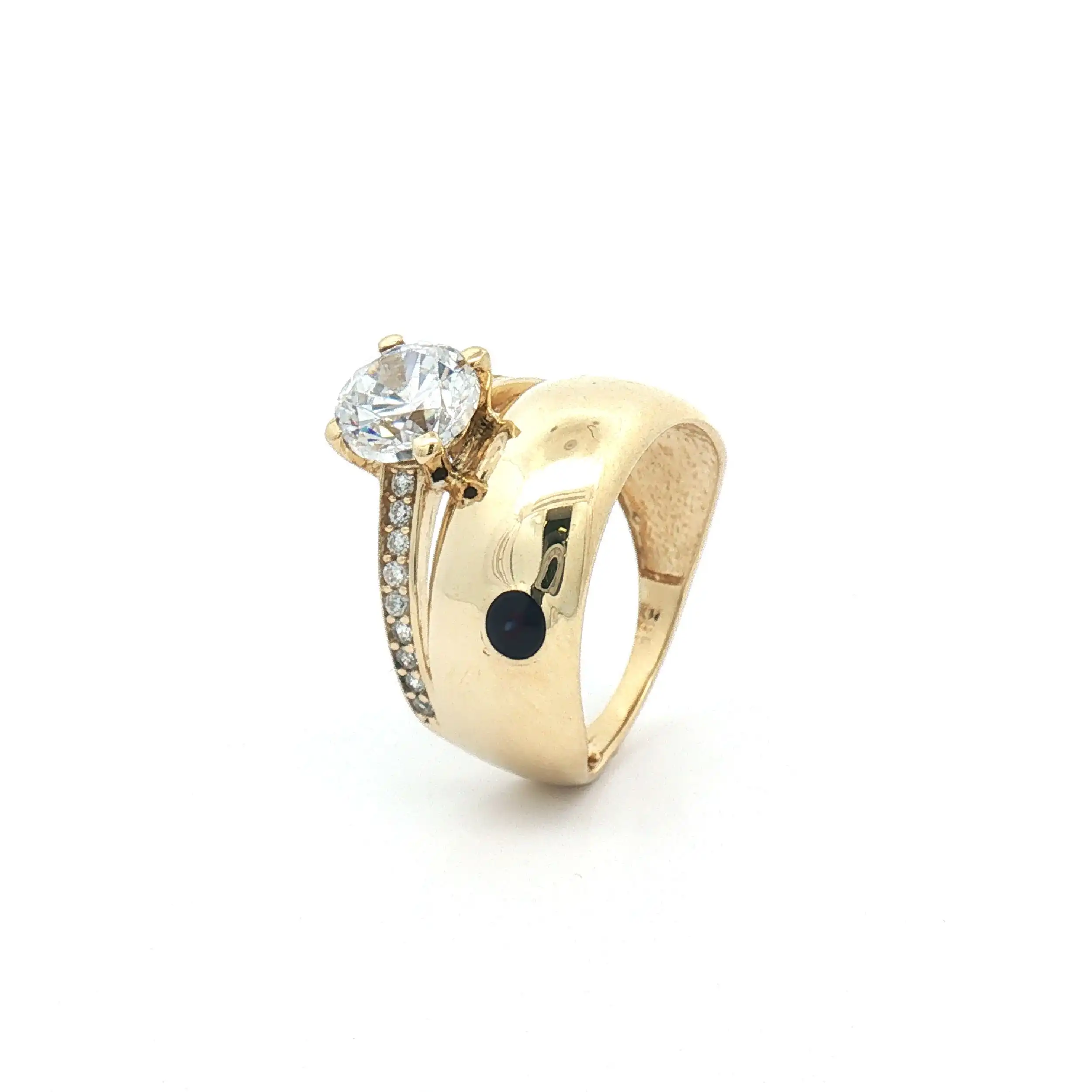 Ring Gelbgold mit Zirkonia und blauem Farbstein