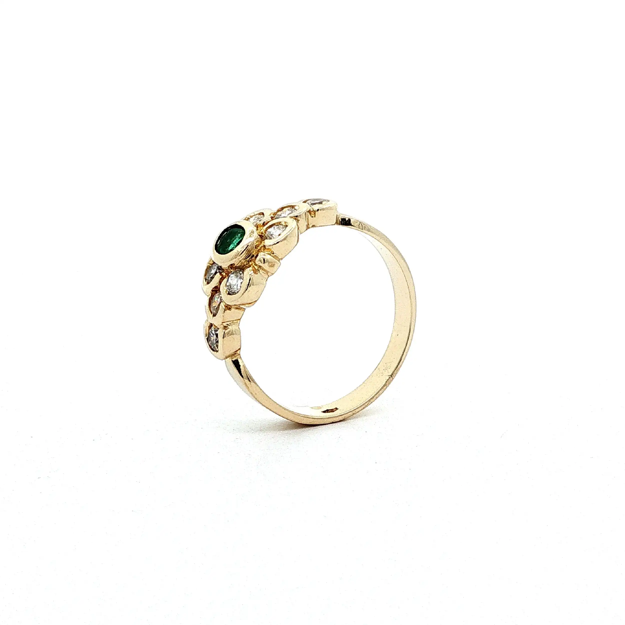 Ring Gelbgold mit grünem Farbstein & Zirkonia