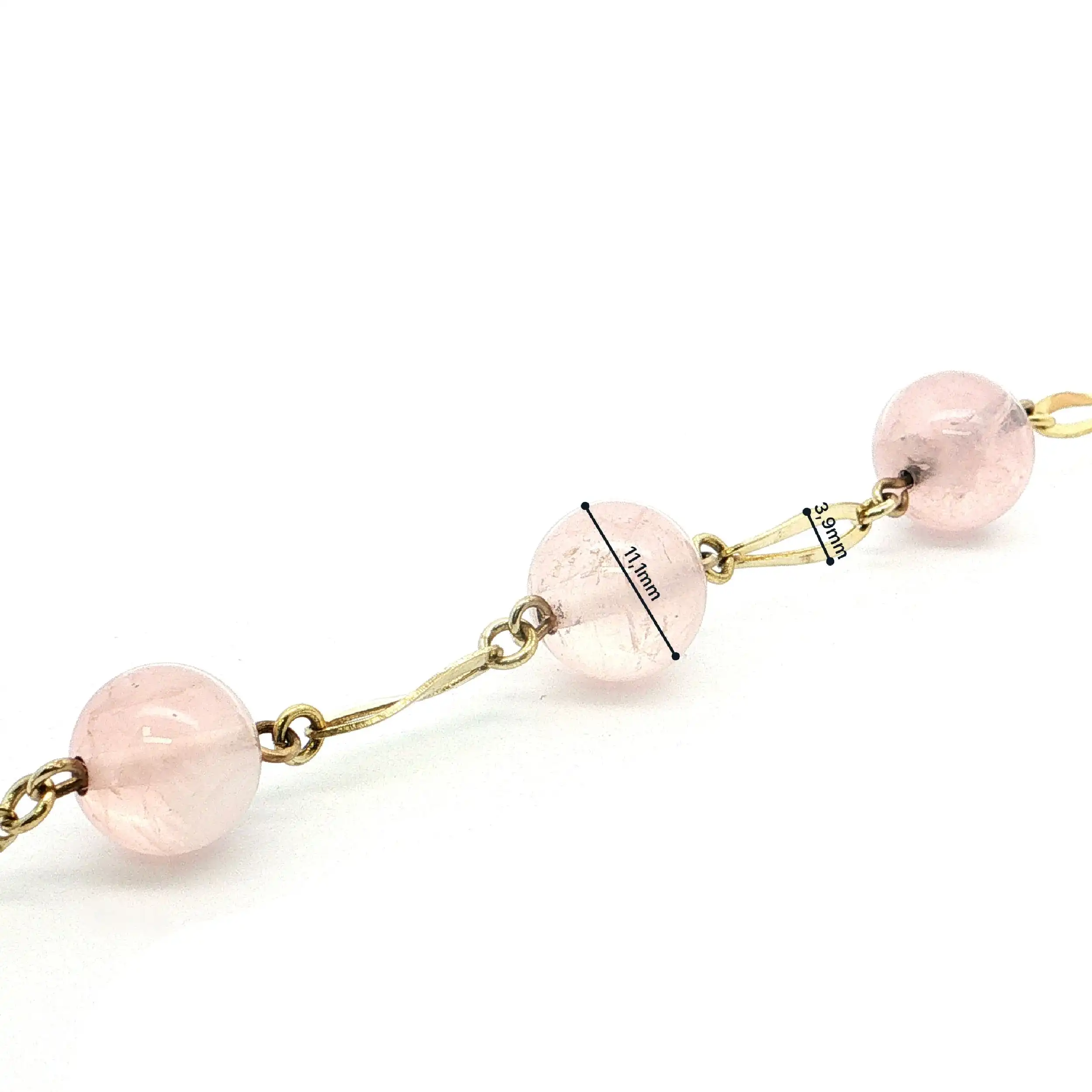 Armband Gelbgold mit Rosenquarz Kugeln