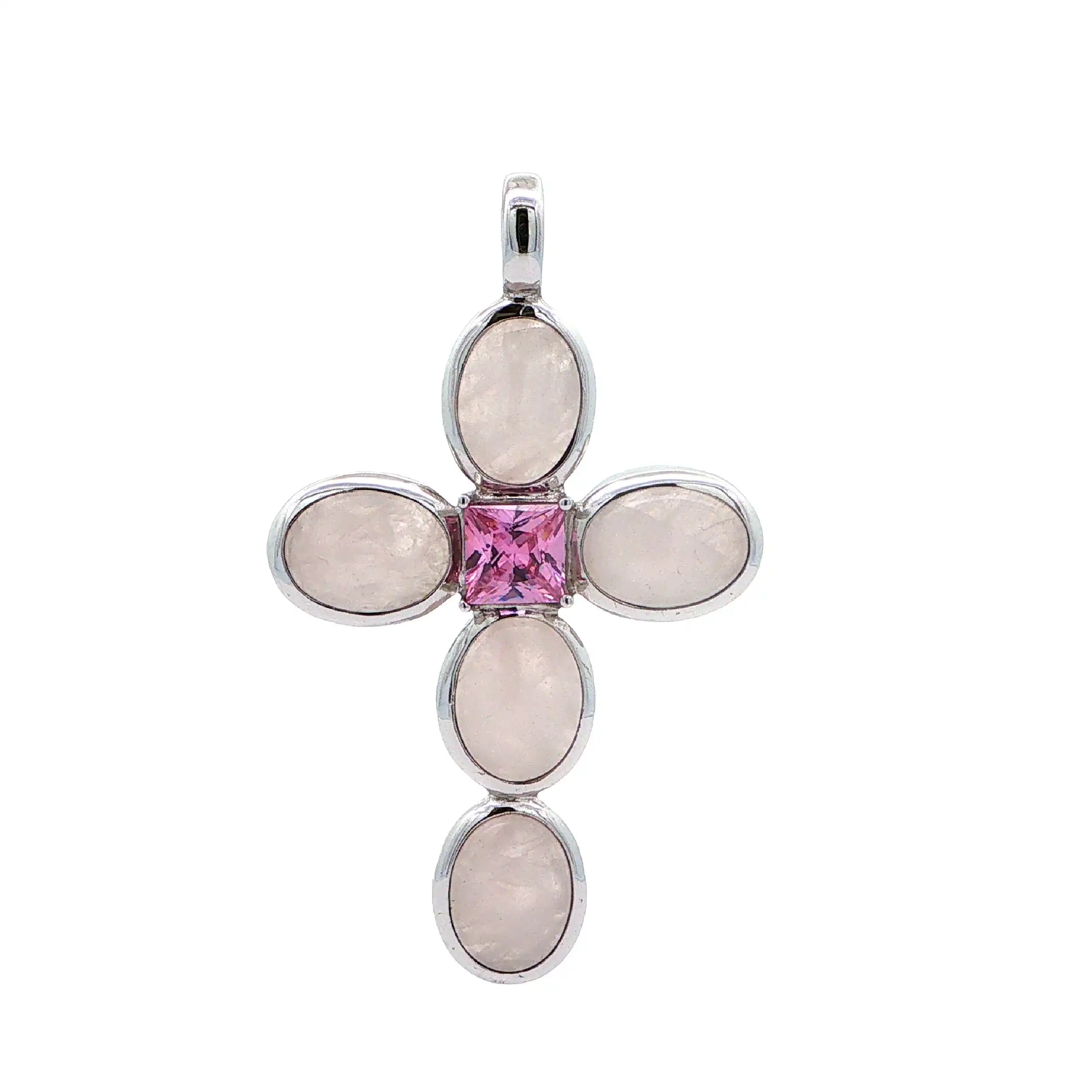 Anhänger Silber Kreuz mit rosa Farbsteinen Anhänger Silber Kreuz mit rosa Farbsteinen
