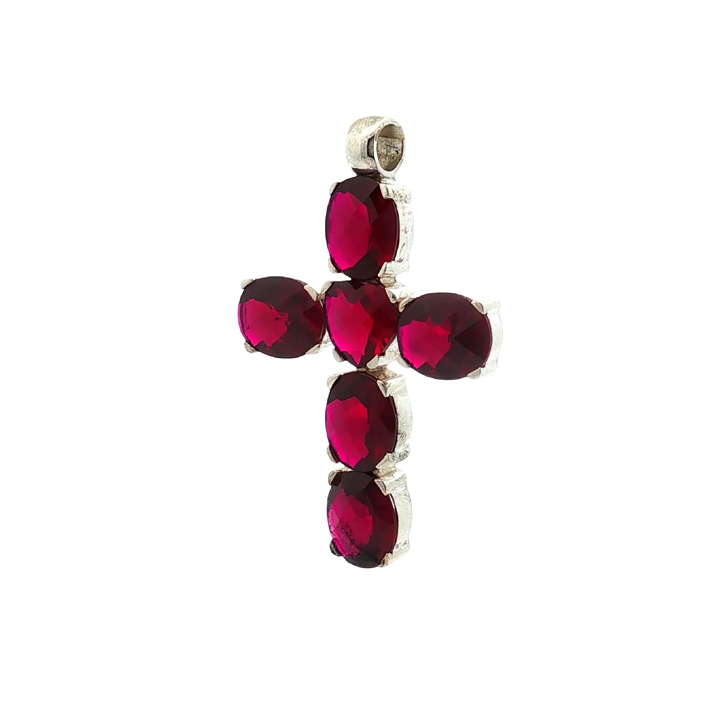 Anhänger Silber Kreuz mit roten Steinen