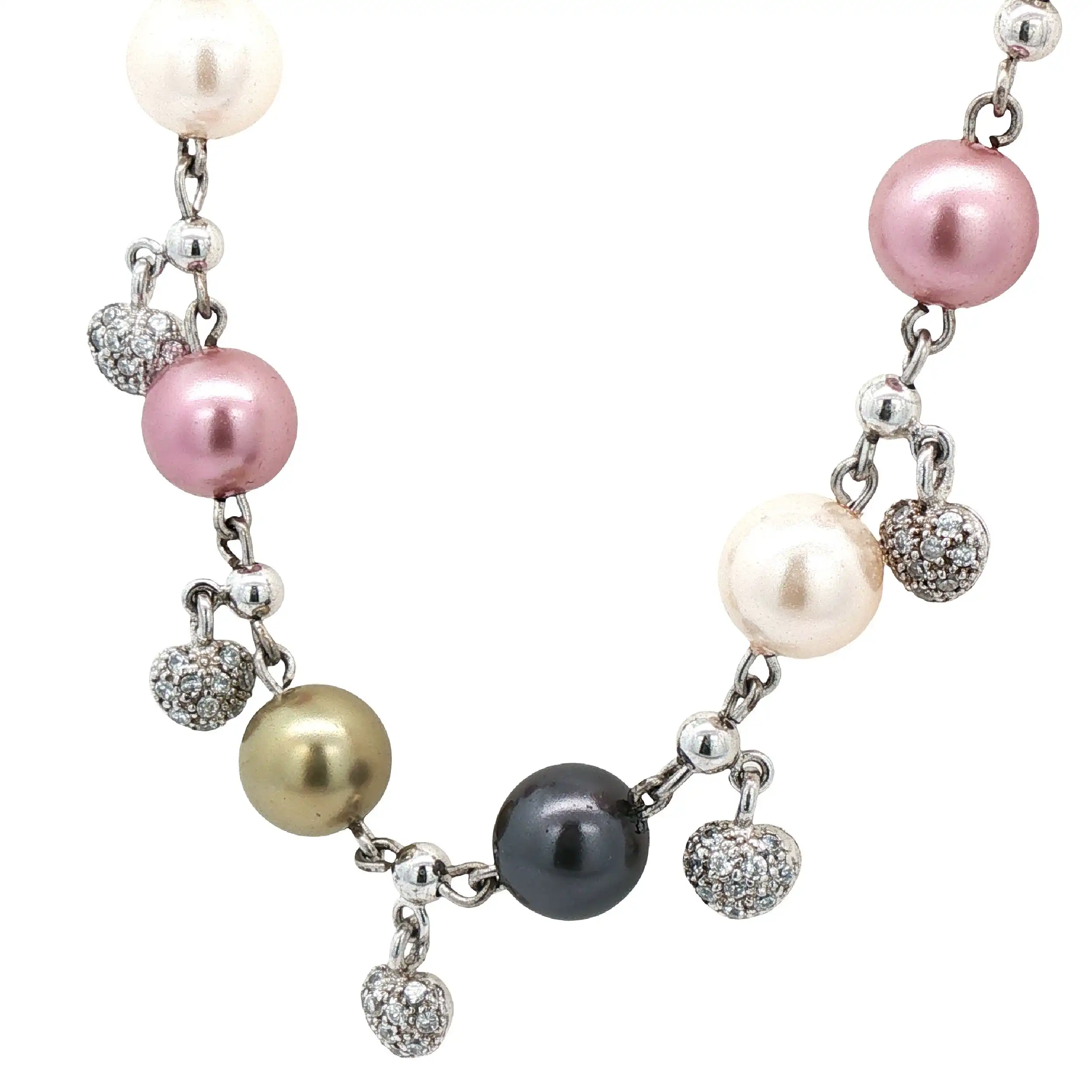 Collier Silber mit bunten Perlen und Zirkonia Collier Silber mit bunten Perlen und Zirkonia