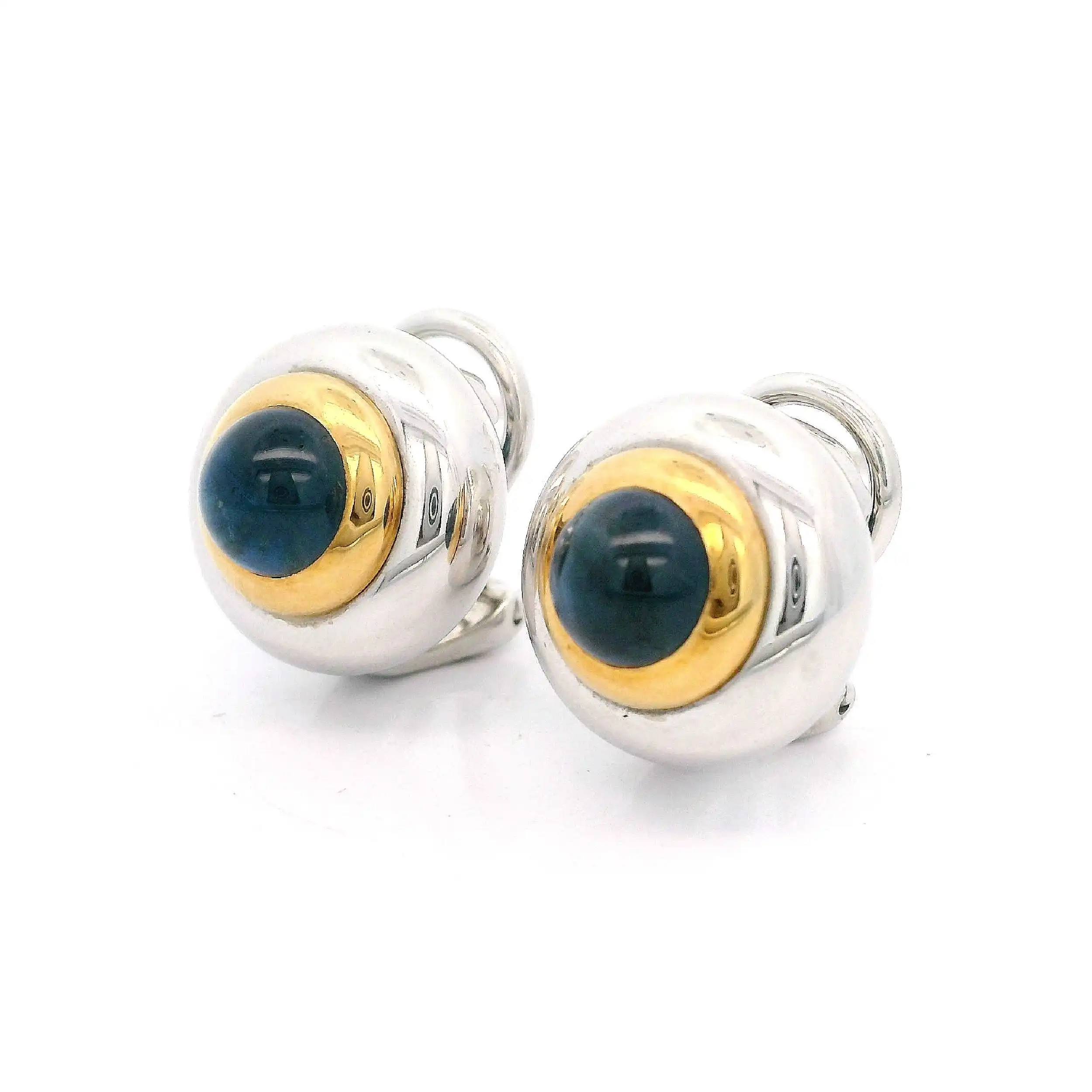 Paar Ohrringe Bicolor Chopard Happy Sport mit Saphir Cabochon mit Box und Papieren Paar Ohrringe Bicolor Chopard Happy Sport mit Saphir Cabochon mit Box und Papieren
