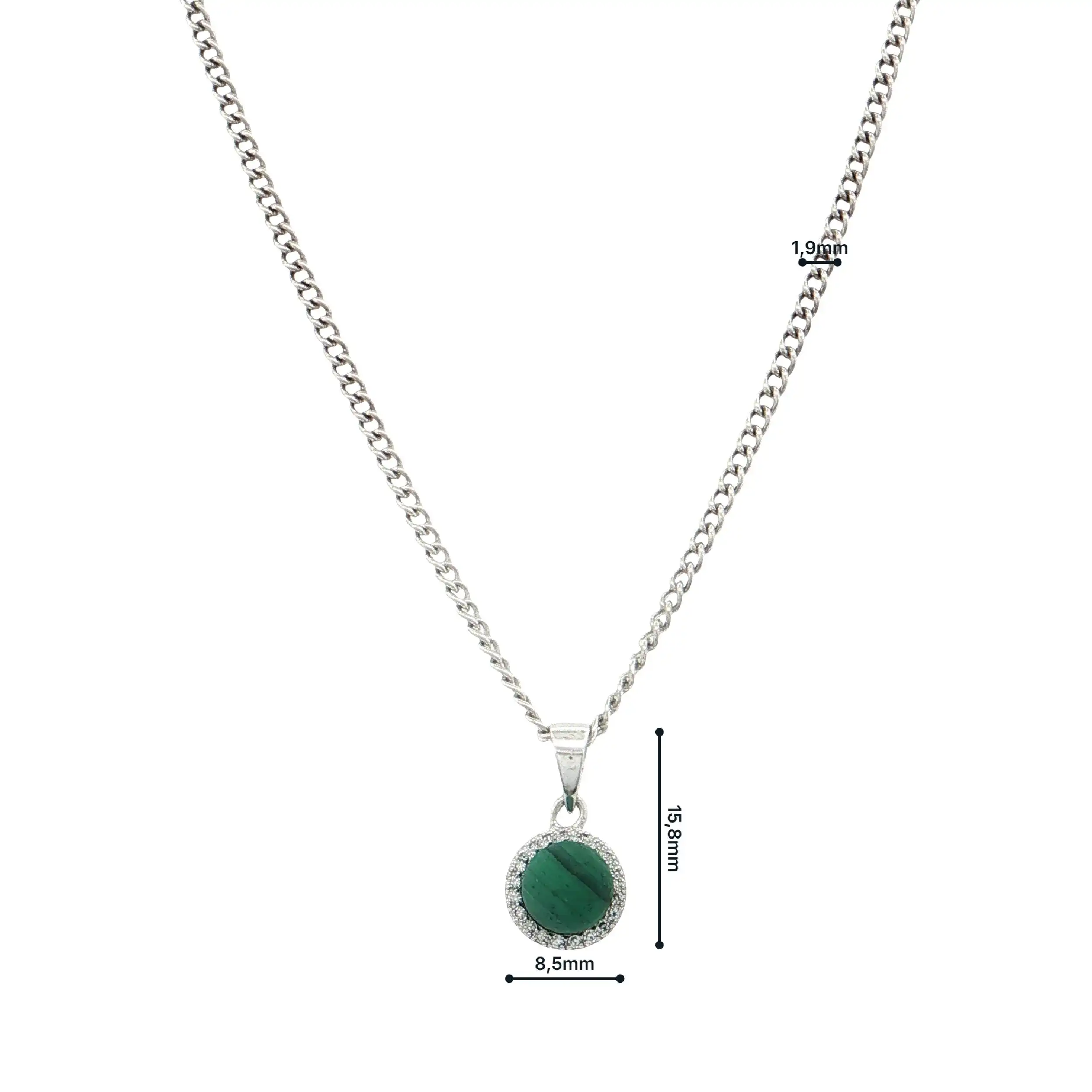 Kette Silber mit Anhänger mit Malachit und Zirkonia Kette Silber mit Anhänger mit Malachit und Zirkonia