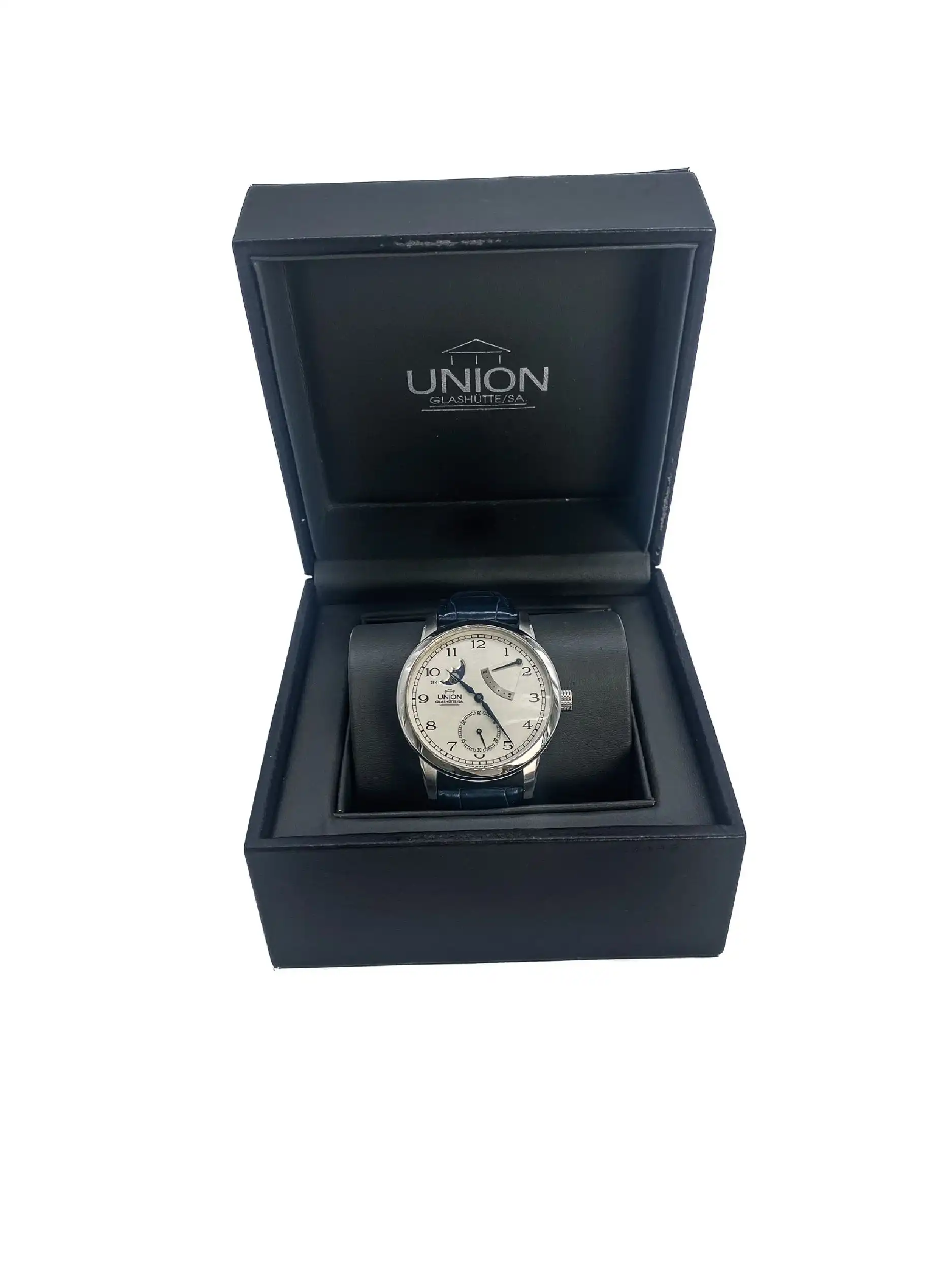 Herrenuhr Union Glashütte Julius Bergter mit Gangreserve & Mondphase Limited Edition mit Box und Papieren