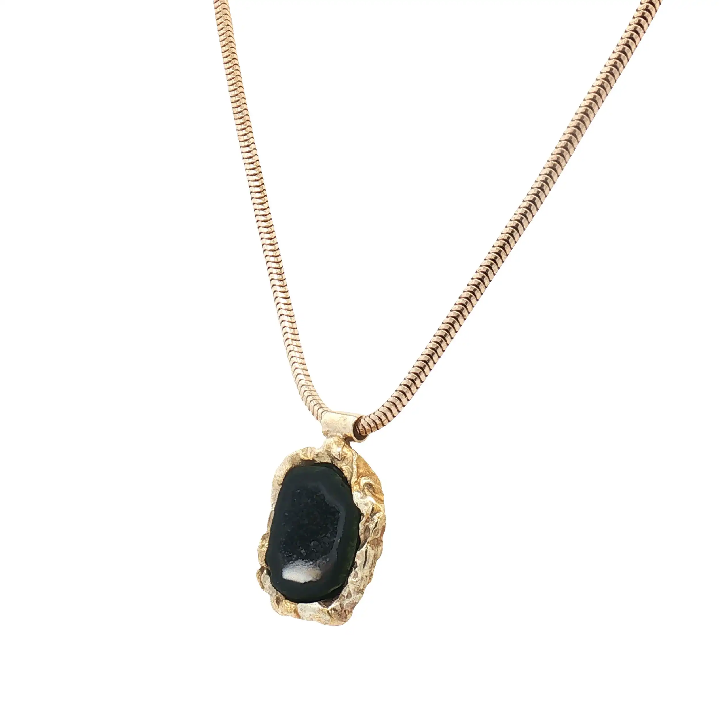 Schlangenkette Gelbgold mit Anhänger und Achat Druse Schlangenkette Gelbgold mit Anhänger und Achat Druse