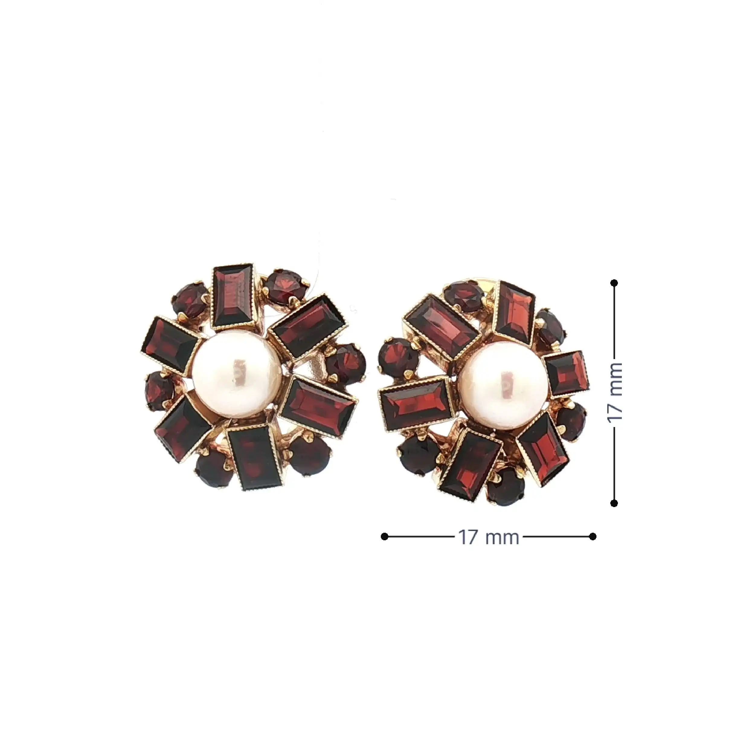Ohrclips Gelbgold mit Granat und Perle Ohrclips Gelbgold mit Granat und Perle
