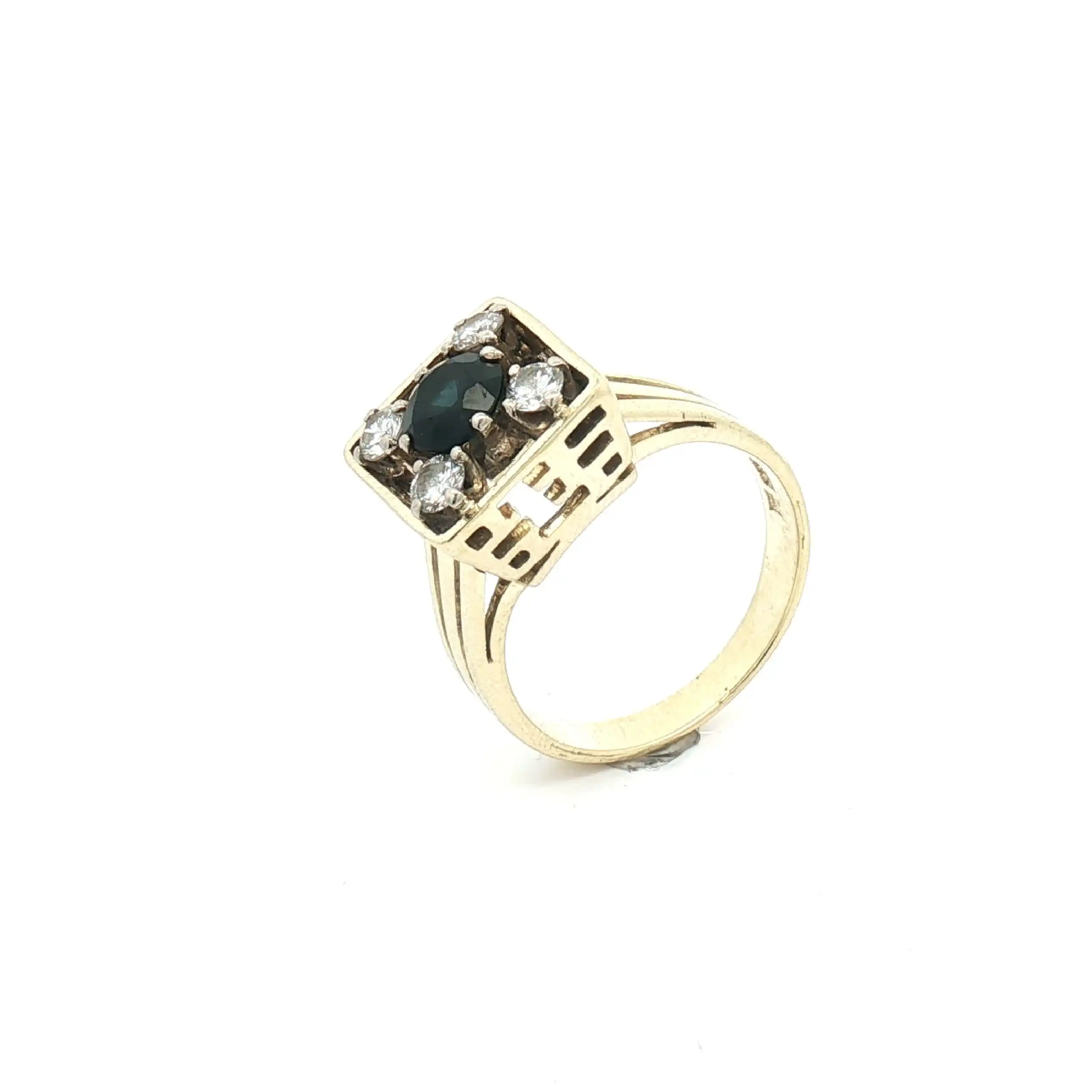 Ring Gelbgold mit Saphir und 4 Brillanten Ring Gelbgold mit Saphir und 4 Brillanten