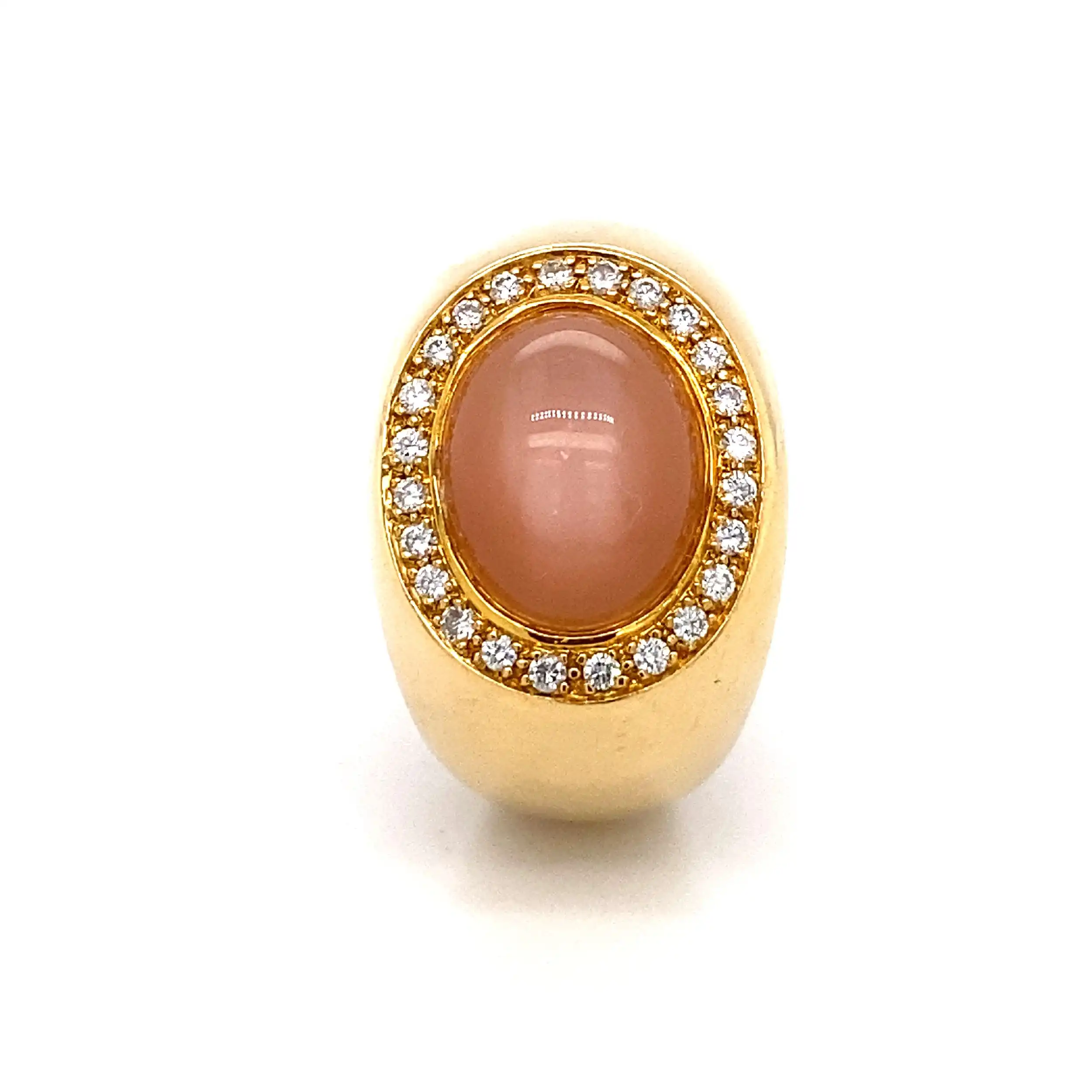 Ring Gelbgold mit rosa Mondstein Cabochon und Brillanten