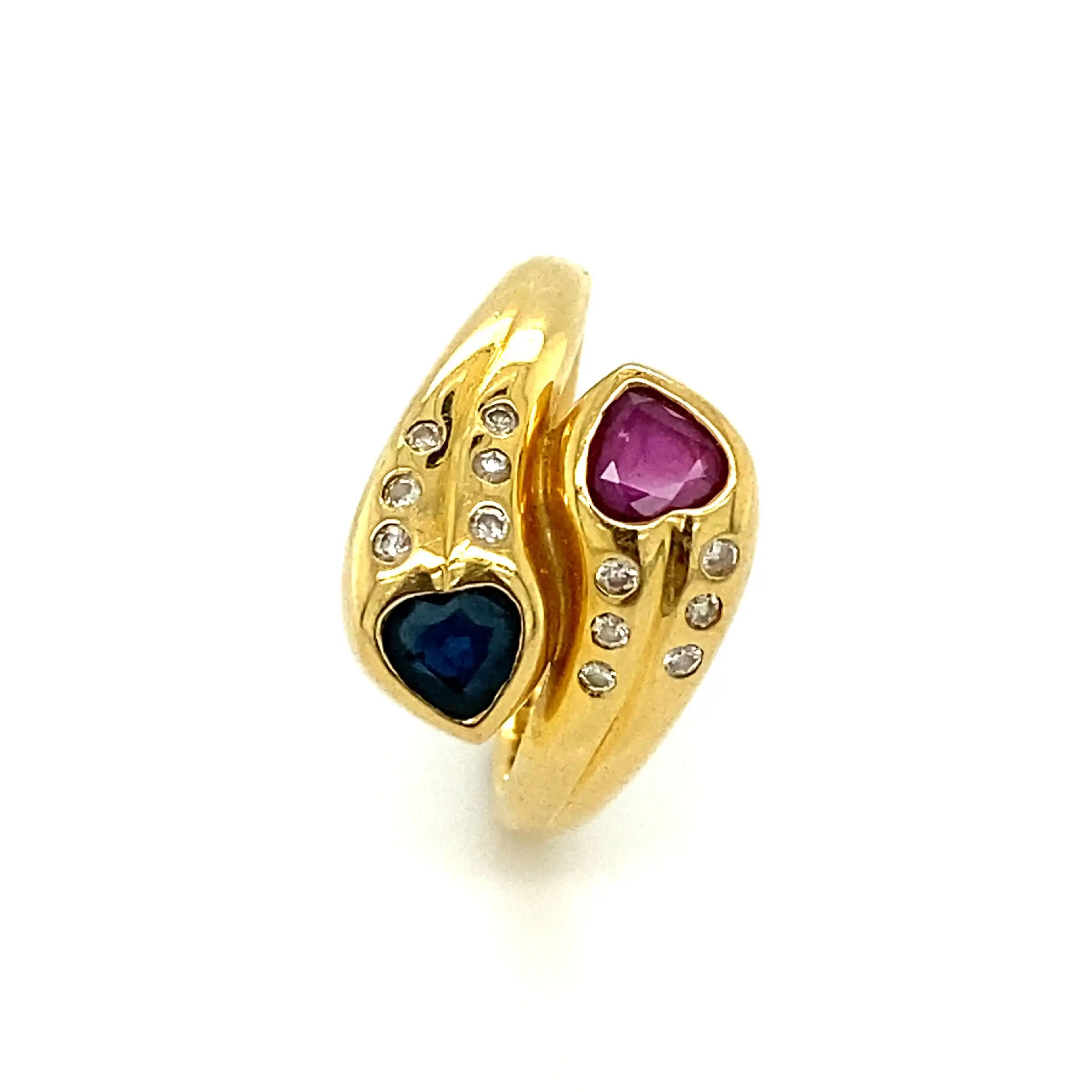 Ring Gelbgold mit Brillanten und rot/blauen Farbsteinen Ring Gelbgold mit Brillanten und rot/blauen Farbsteinen