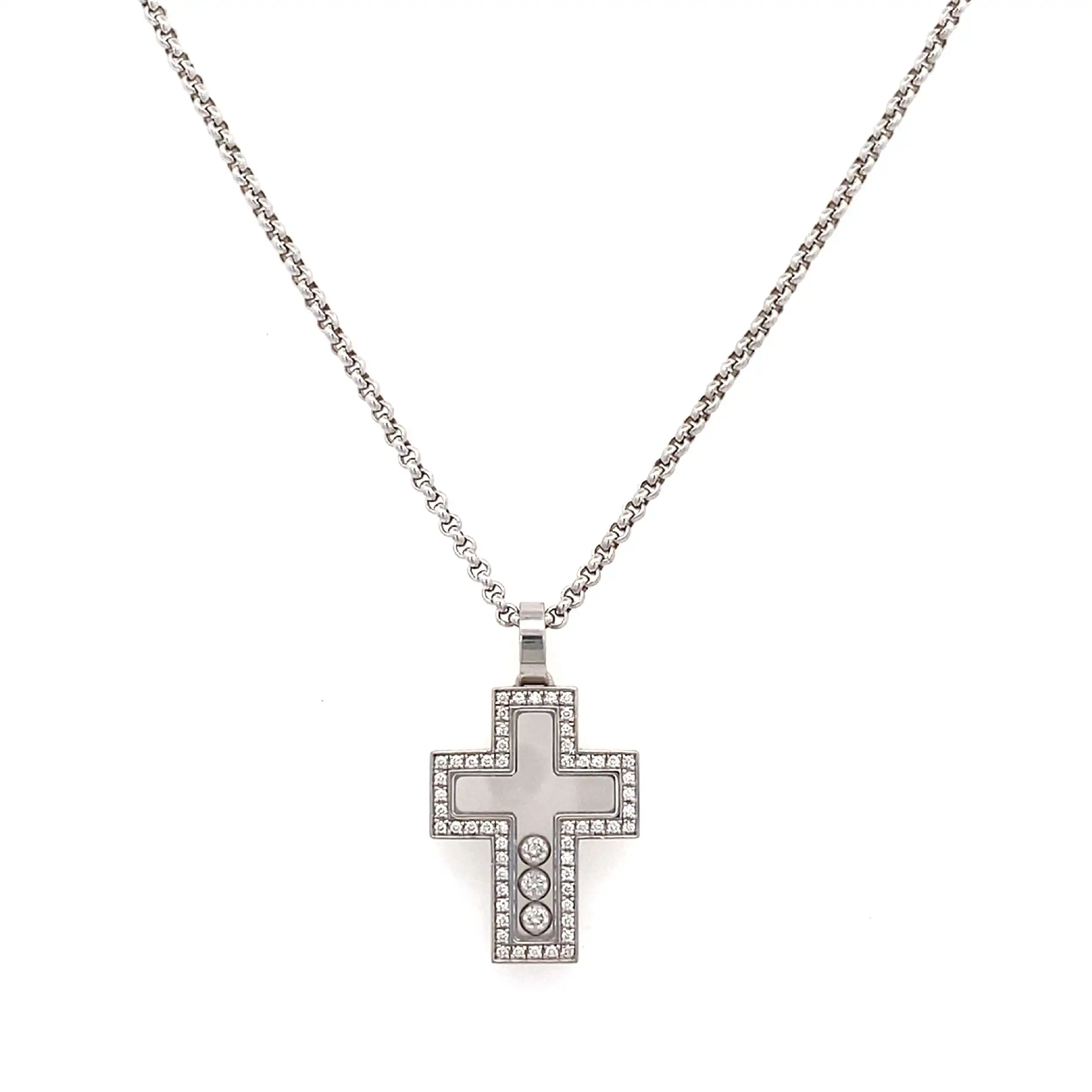 Kette mit Anhänger Kreuz Weißgold Chopard Happy Diamonds mit Box und Papieren Kette mit Anhänger Kreuz Weißgold Chopard Happy Diamonds mit Box und Papieren